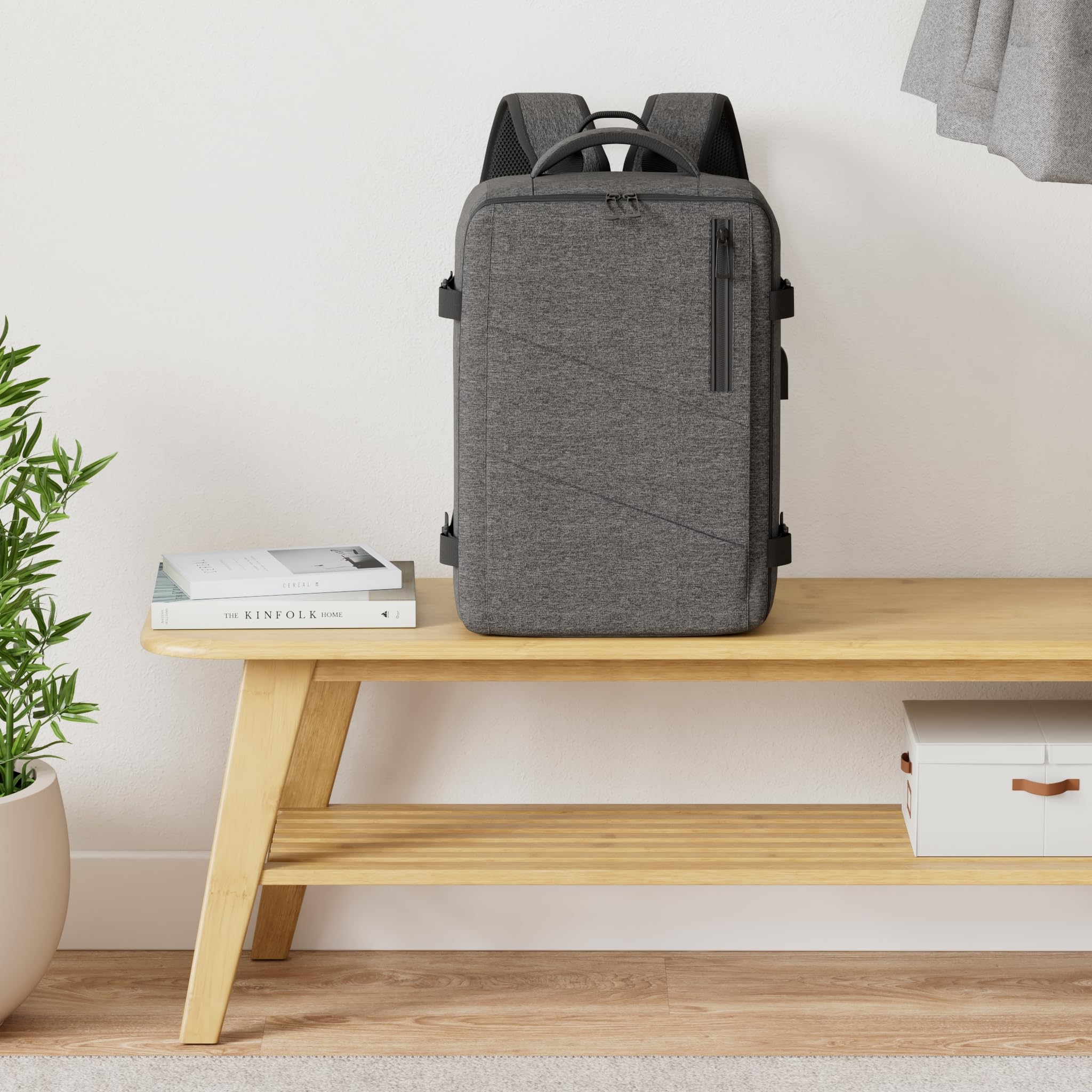 VOESLD Zaino 45x36x20 per Easyjet, Zaino da Viaggio Aereo Bagaglio a Mano Grigio Zaino Porta PC Donna Uomo Impermeabile Zaino Bagaglio a Mano per Tutte le Principali Compagnie Aeree, con Porta USB 32L