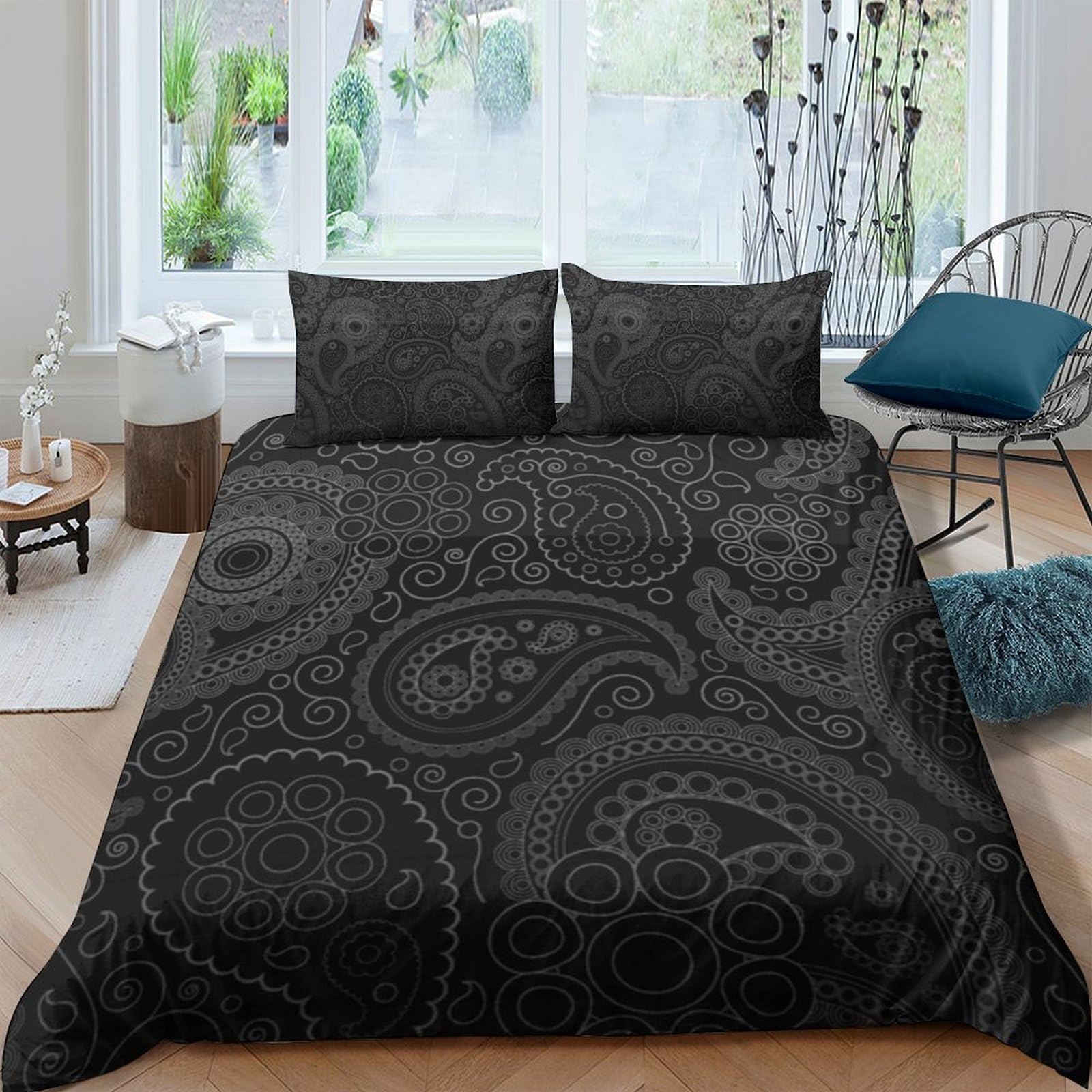 Ctjqhvkz Style-5 3D Printed Paisley Black Fitted Sheet Microfiber Soft Bedroom Bed Cover For Mattress Protection Decor Single（135X200cm）