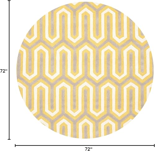 Miniatura 2 de SAFAVIEH Cambridge Collection - Alfombra redonda de 6 pies, color dorado y gris, lana Art Deco hecha a mano, ideal para zonas de alto tráfico en