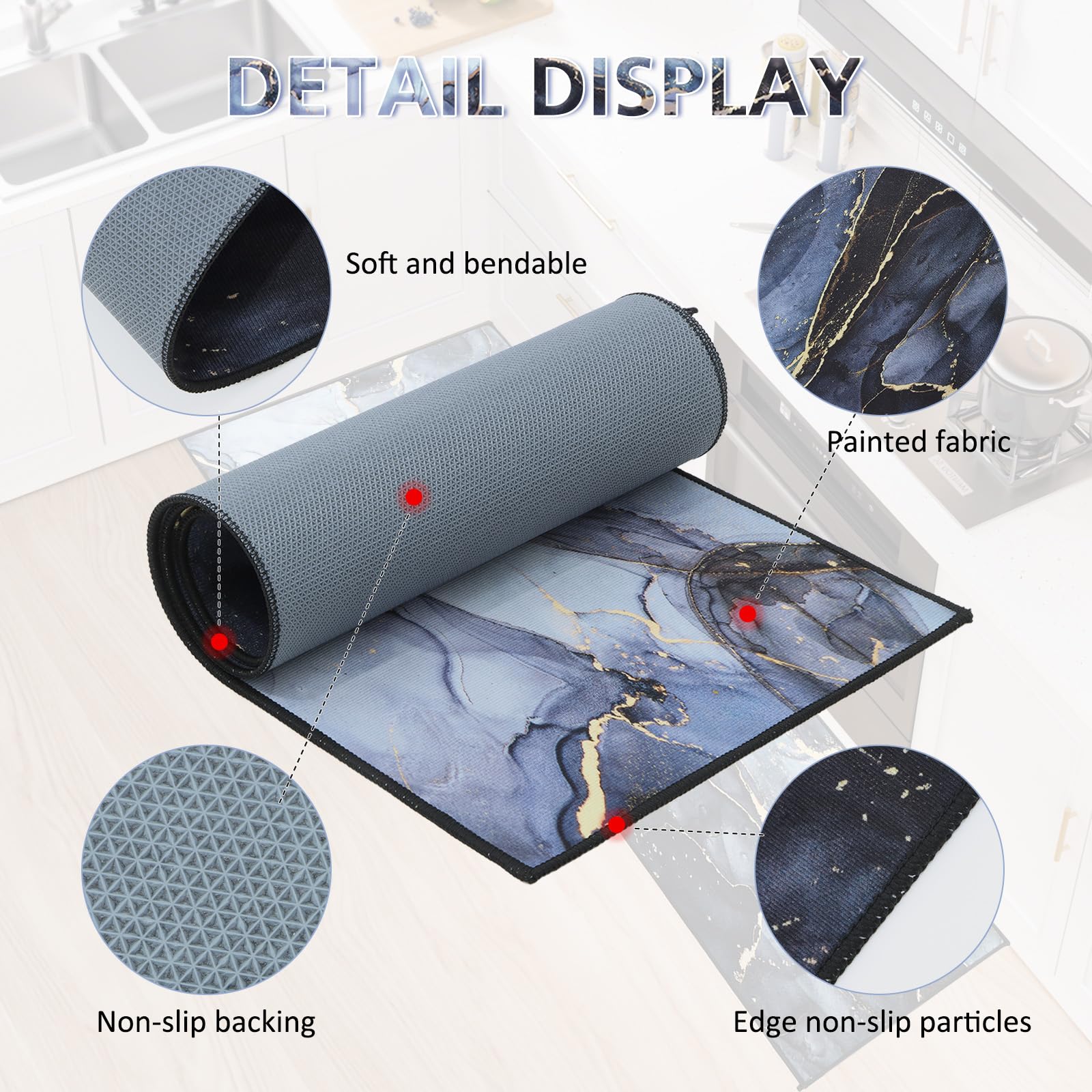 Fecialy Tappeto da cucina, 2 pezzi antiscivolo set di tappetini da cucina, lavabile tappetino per cucina, corridoio, soggiorno, camera da letto, corridoio, 40x60+40x120cm