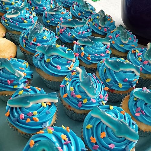 Miniatura 2 de Palksky Gummy Sharks Moldes de silicona, paquete de 4 moldes de 30 mini tiburones de cavidad, molde de gomitas de tiburón azul pequeño 3D,