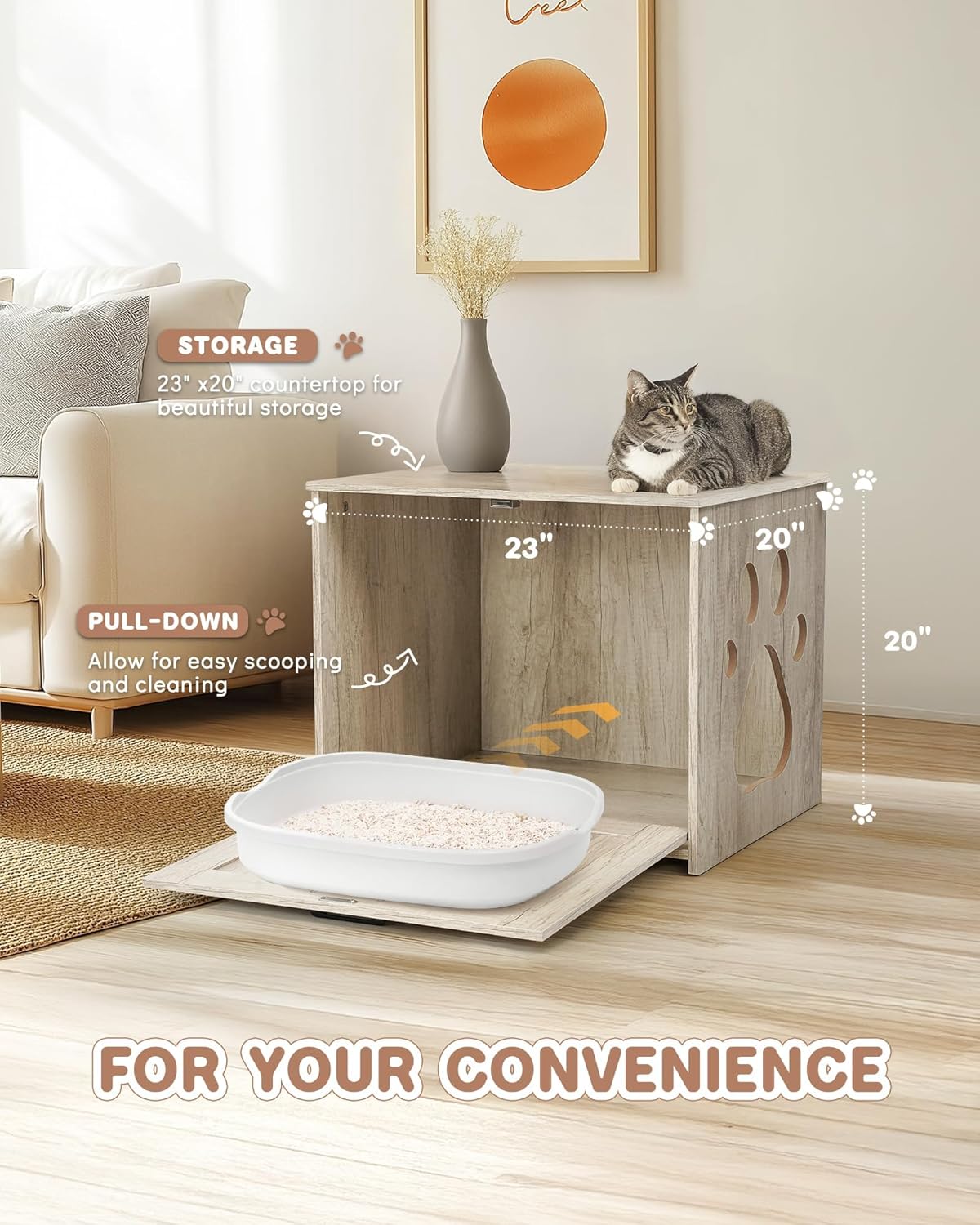 Beech Countertop & Cat Litter Box Enclosure,1.5'' Thick Waterproof Table Top, Used as Cutting Board, Office Desk Tops,Cat Litter Box Cabinet for Convenient Entry, Use As Side Table or Nightstand