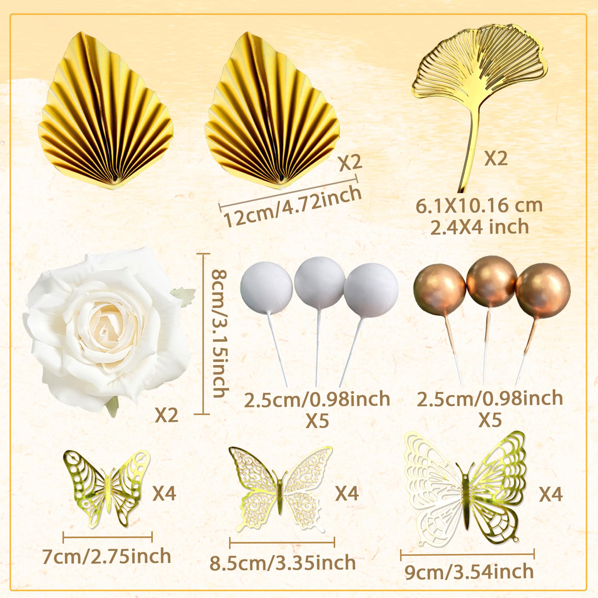 Boho Champagner Tortendeko Gold Kugeln Tortendeko Gold Palmblätter Cake Topper Böhmische Weißgoldkugel für Hochzeit Geburtstag Jubiläum