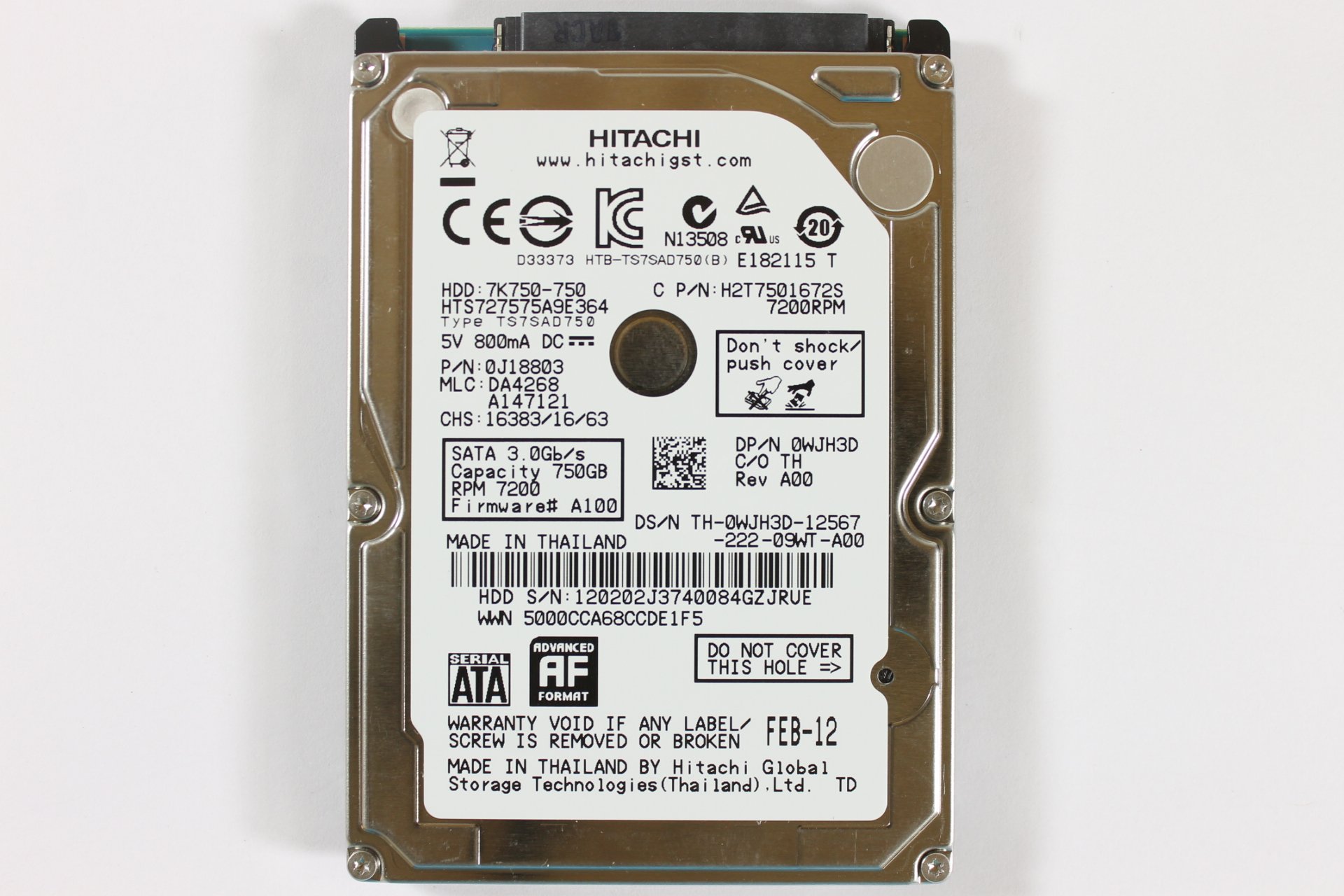 Dell WJH3D HTS727575A9E364 2.5" SATA 750GB 7200 3 Hitachi Laptop Hard Drive Alienware 14