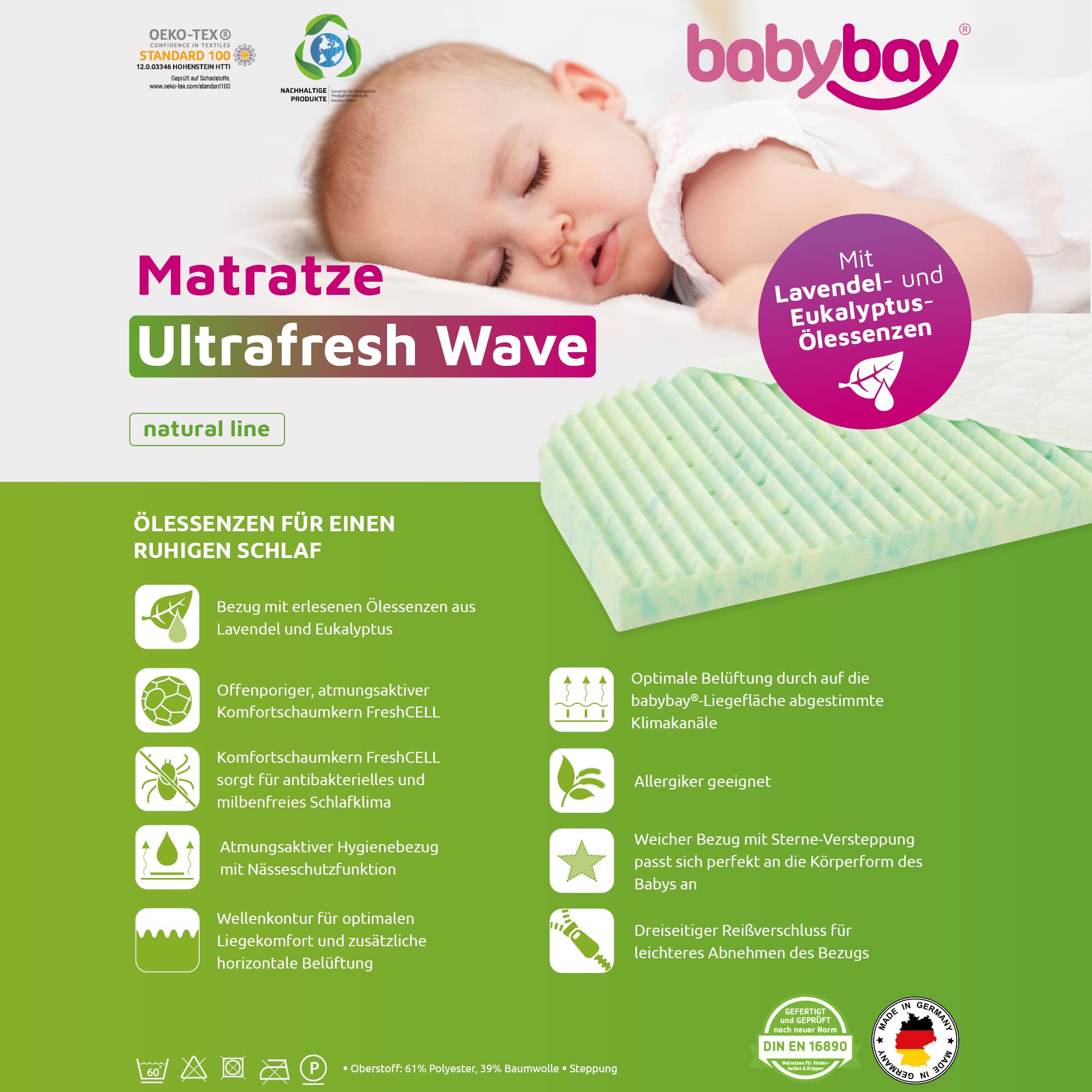 Matelas pour cododo babybay Ultrafresh Wave convient pour le modèle Original