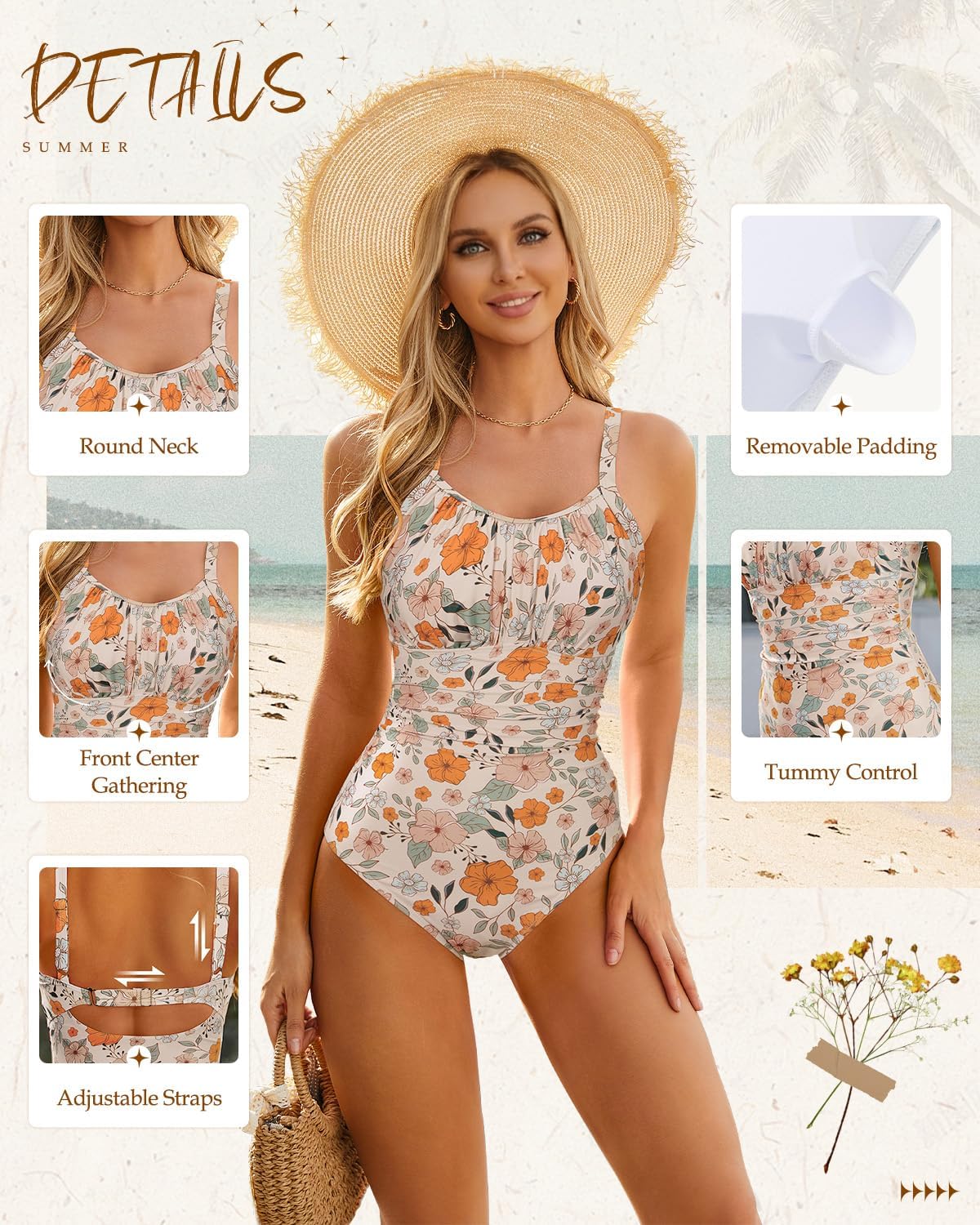 Century Star 2026 Tummy Control One Piece Swimsuit for Women Vintage Bathing Suits Ruched Swimwear - Image 3