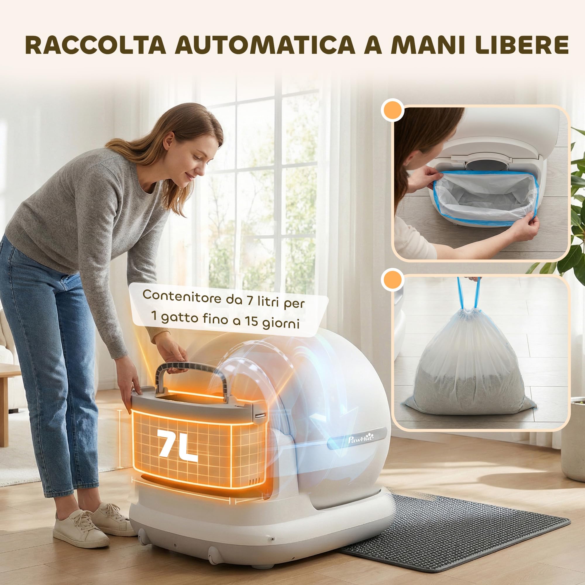 PawHut Lettiera Gatto Autopulente 72L con Telecamera HD per Più Gatti