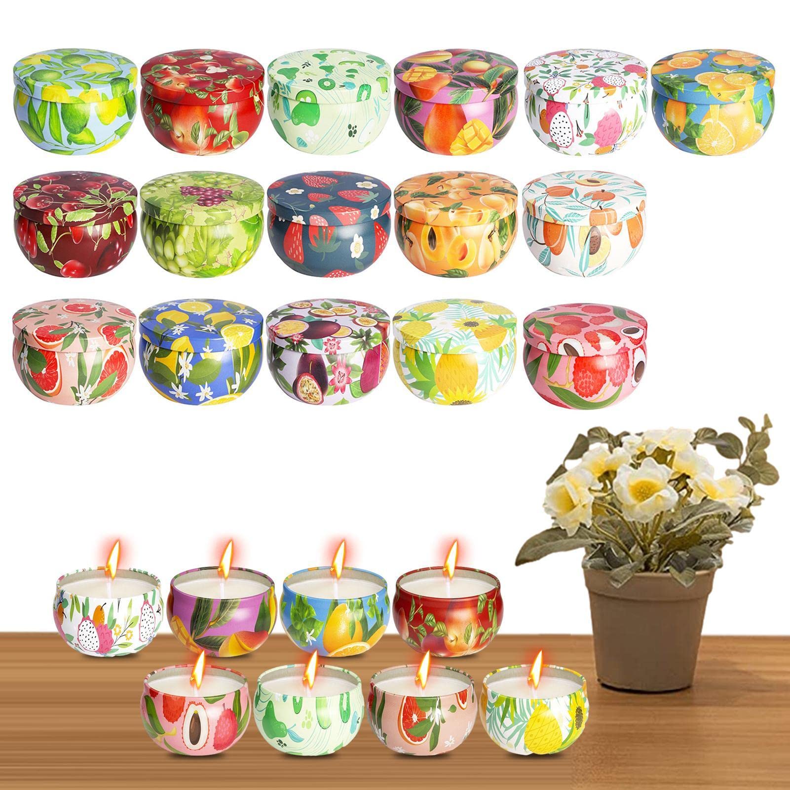 Velas aromáticas de aromaterapia, 16 unidades, set de regalo con velas perfumadas, velas perfumadas en lata con aceites esenciales florales para aromaterapia, yoga, día de la madre, cumpleaños | Las velas perfumadas de 2.5 oz ayudan a purificar el aire, a