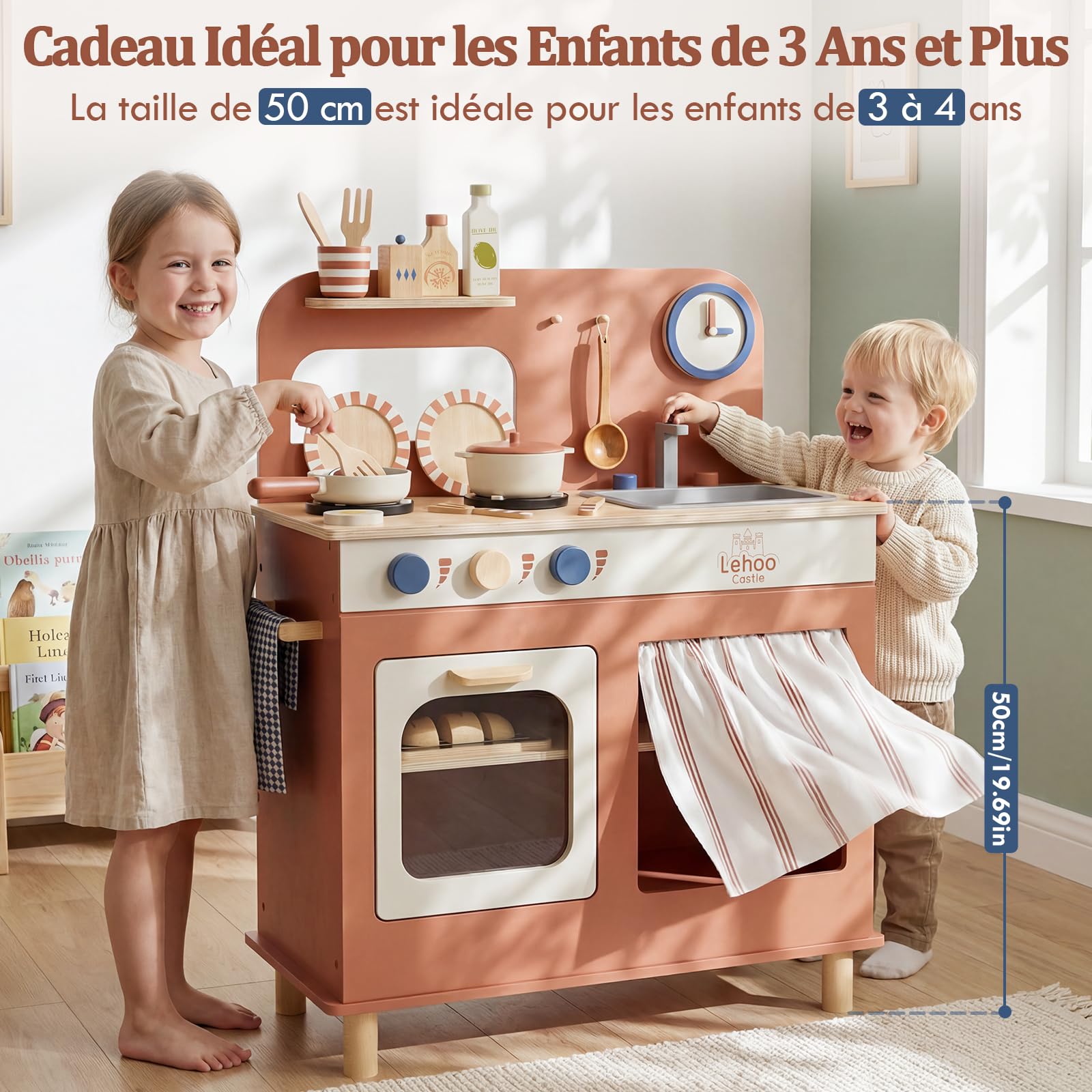 Lehoo Castle Cuisine Enfant, Cuisine en Bois Enfant, Dinette et Pots, Dinette en Bois, Ustensile Cuisine Enfant, Jouet Éducatif Éveil Montessori, Jeu d' Imitation