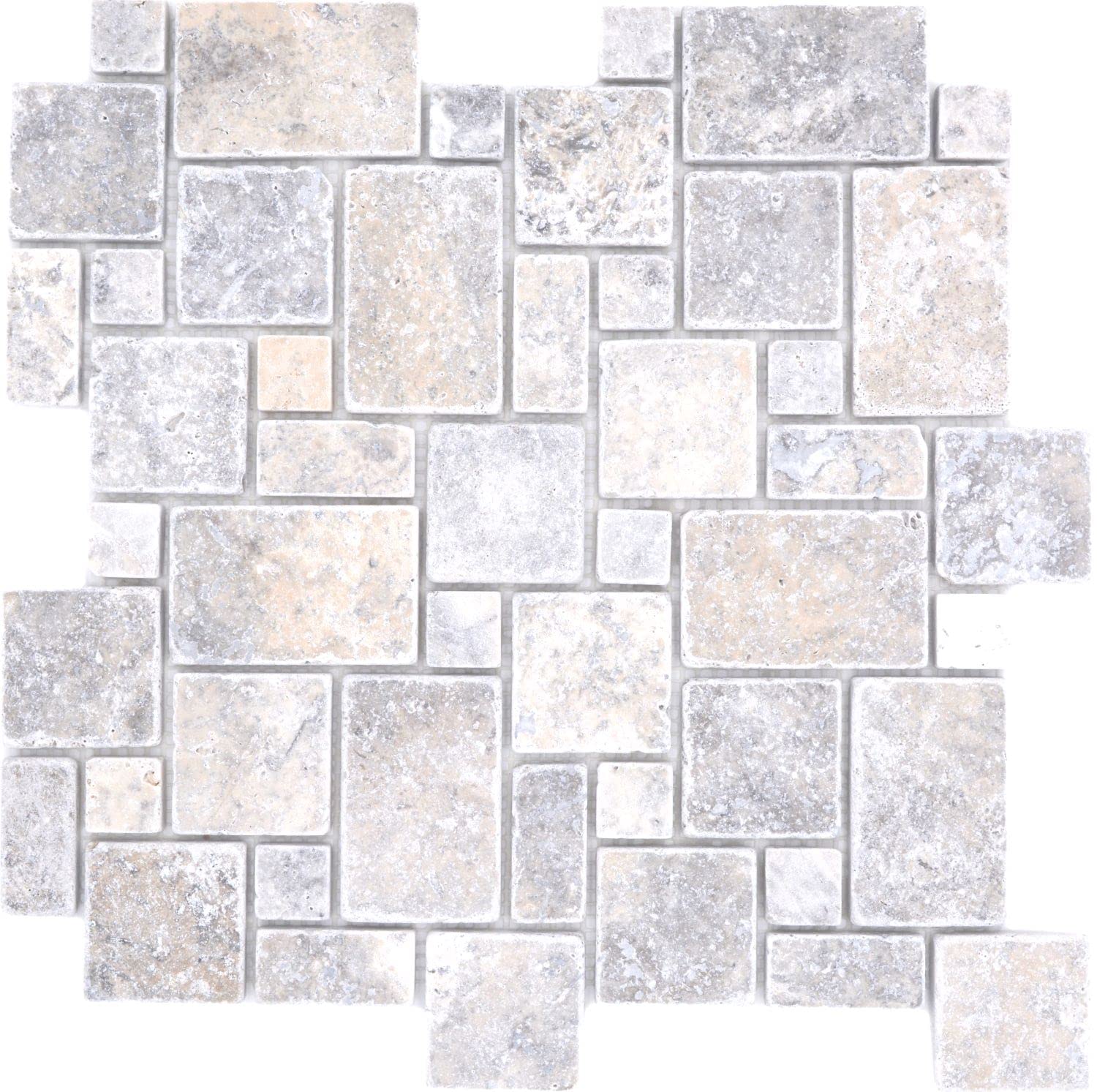 Azulejos de mosaico de piedra natural con travertino, blanco y gris mate, para pared, suelo, cocina, baño, ducha, placa de mosaico