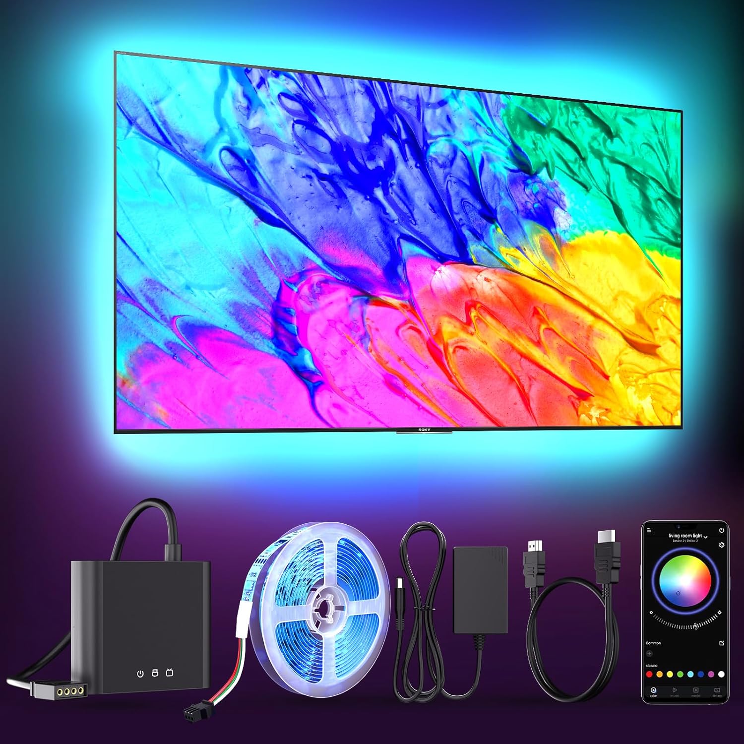 BDFFLY TV LED Backlight Kit HDMI with Sync Box, 16.4ft TV LED Lights