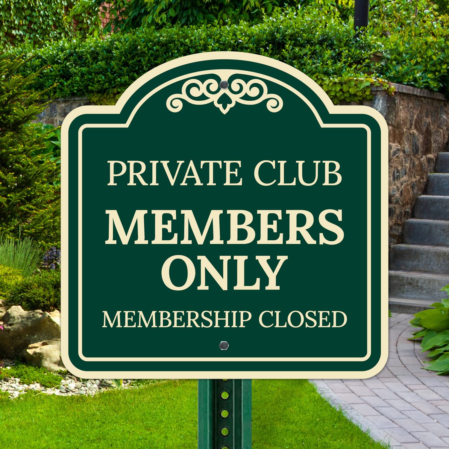 Private Club Members Only Membership Closed Décor Sign, Green Dark, 18x18 Inches, ACM, Fade Resistant, Made in USA by Sigo Signs