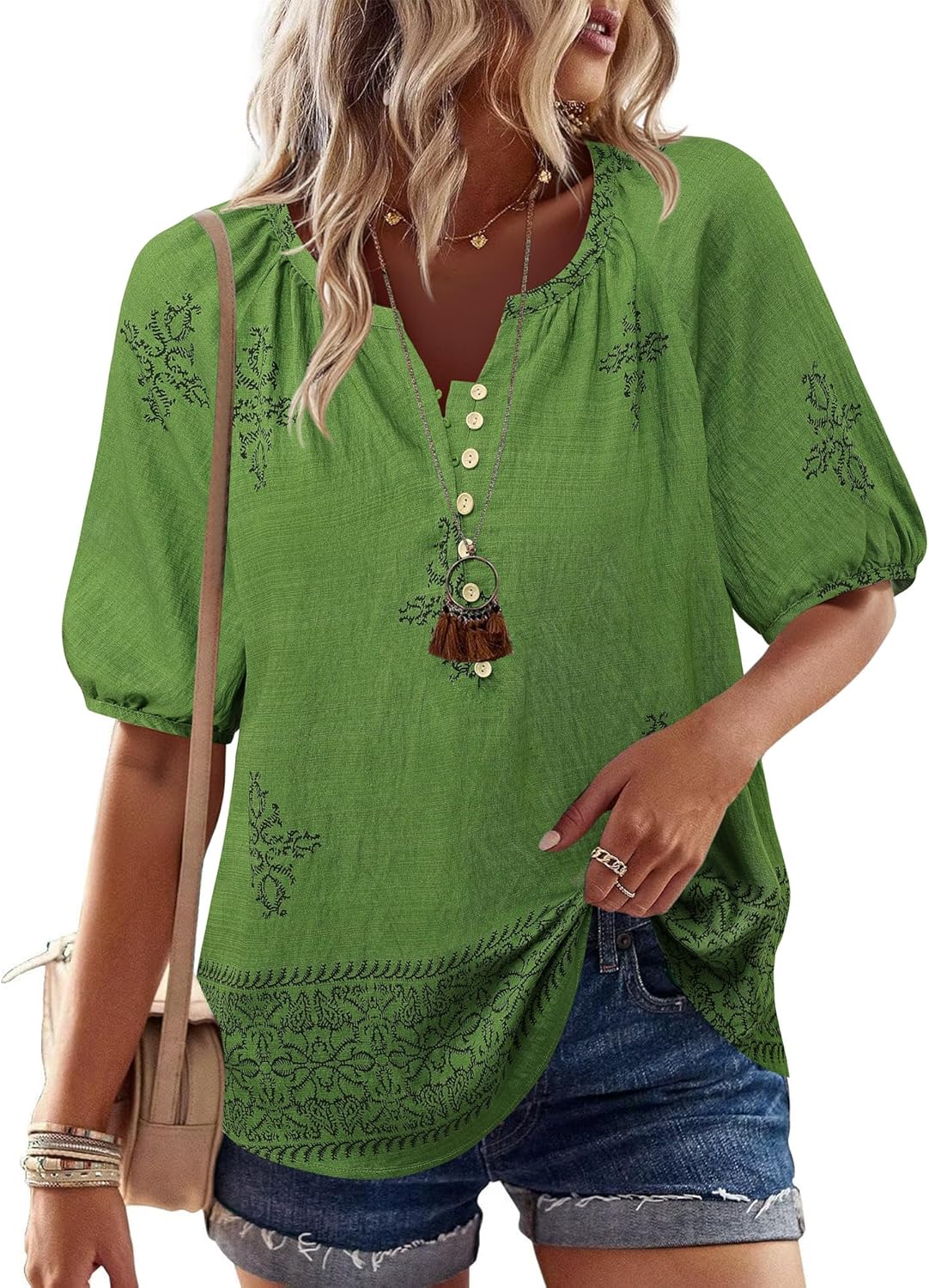 Unixseque Womens Summer Tops V Neck Short Sleeve Blouses Casual Button Down Shirts Floral Boho Clothing Trendy 2025 - Image 2