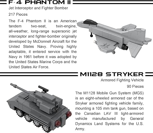 Miniatura 5 de Apostrophe Games 5 juegos de bloques de construcción militares - (901 piezas) A-10 Thunderbolt II, F-4 Phantom II, M109 Paladin, M1128 Stryker y