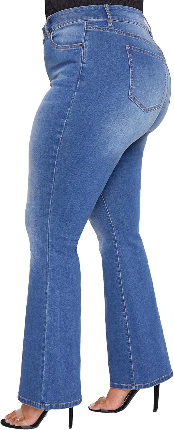 YMI Women's Junior Plus Size Classic Boot Cut Flare Bell Bottom Casual Denim Jeans - Image 2