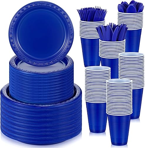 Uiifan 300 suministros desechables para fiestas, incluyen 50 platos llanos de plástico de 9 pulgadas, 50 platos de plástico de 7 pulgadas, 50 vasos