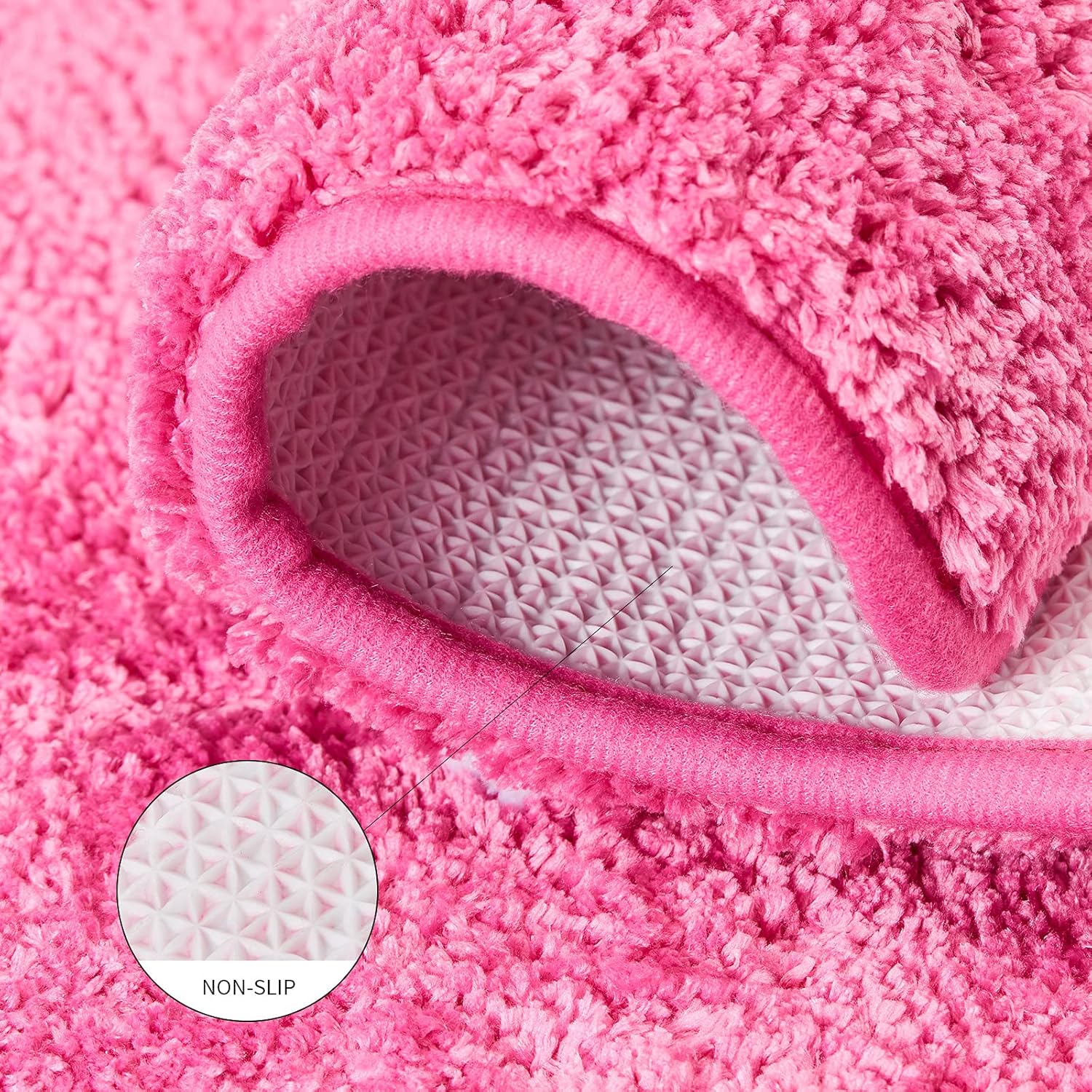 Fancy Soft Water Absorbent Bathroom Rug Shag Microfiber Shower Bath Rug Washable Pink Purple Plush Bath Mat 19.6" x 27.5" (Pink)