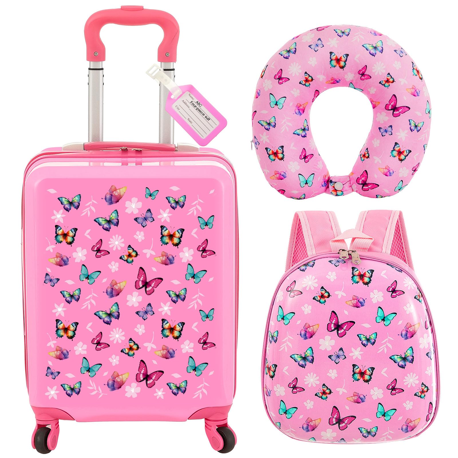 Sanwuta4 Pcs Kids Luggage Set Kids Backpack Travel Rolling