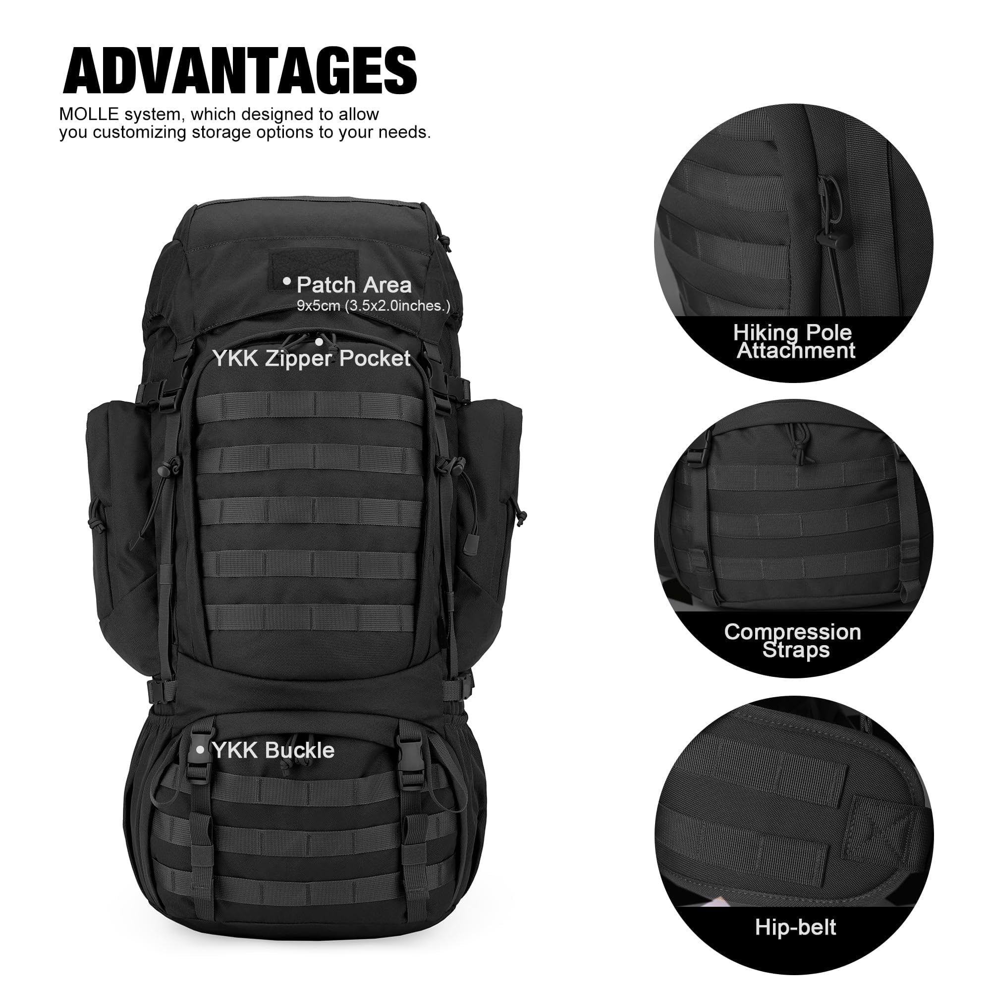 Mardingtop 60 Liter Taktischer Rucksack mit Regenhülle Großer Trekkingrucksäcke Erweiterbar Outdoor Rucksack Wanderrucksäcke für Reisen, Camping