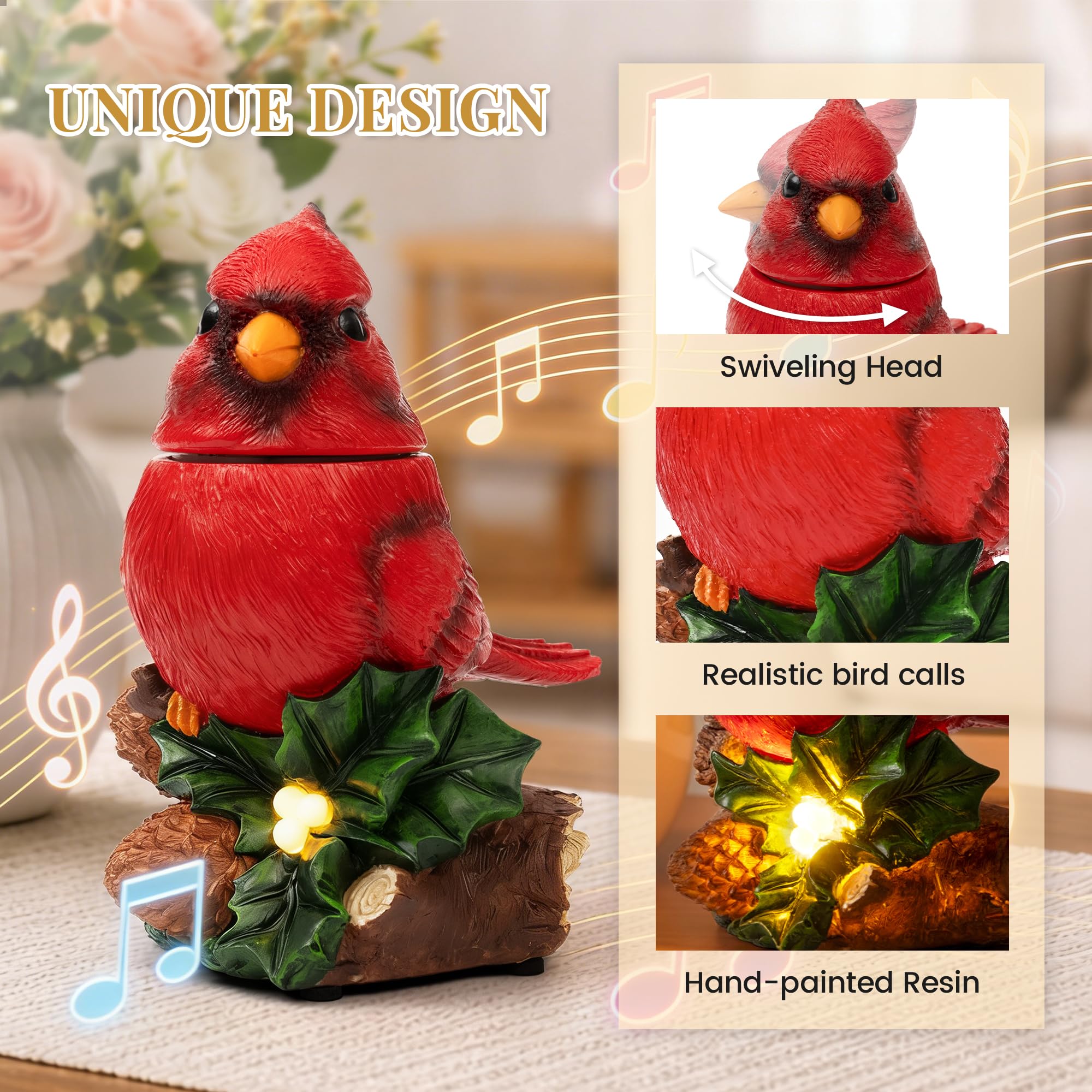 TISEJOY Red Cardinal Gifts for Women 8", Bobbing-Head Cardinal Statues that Emit Bird Chirps, Handmade Bird Decor Gift for Women, Mom, Grandma, Bird Lover,Memorial Gifts for Loss of Loved One
