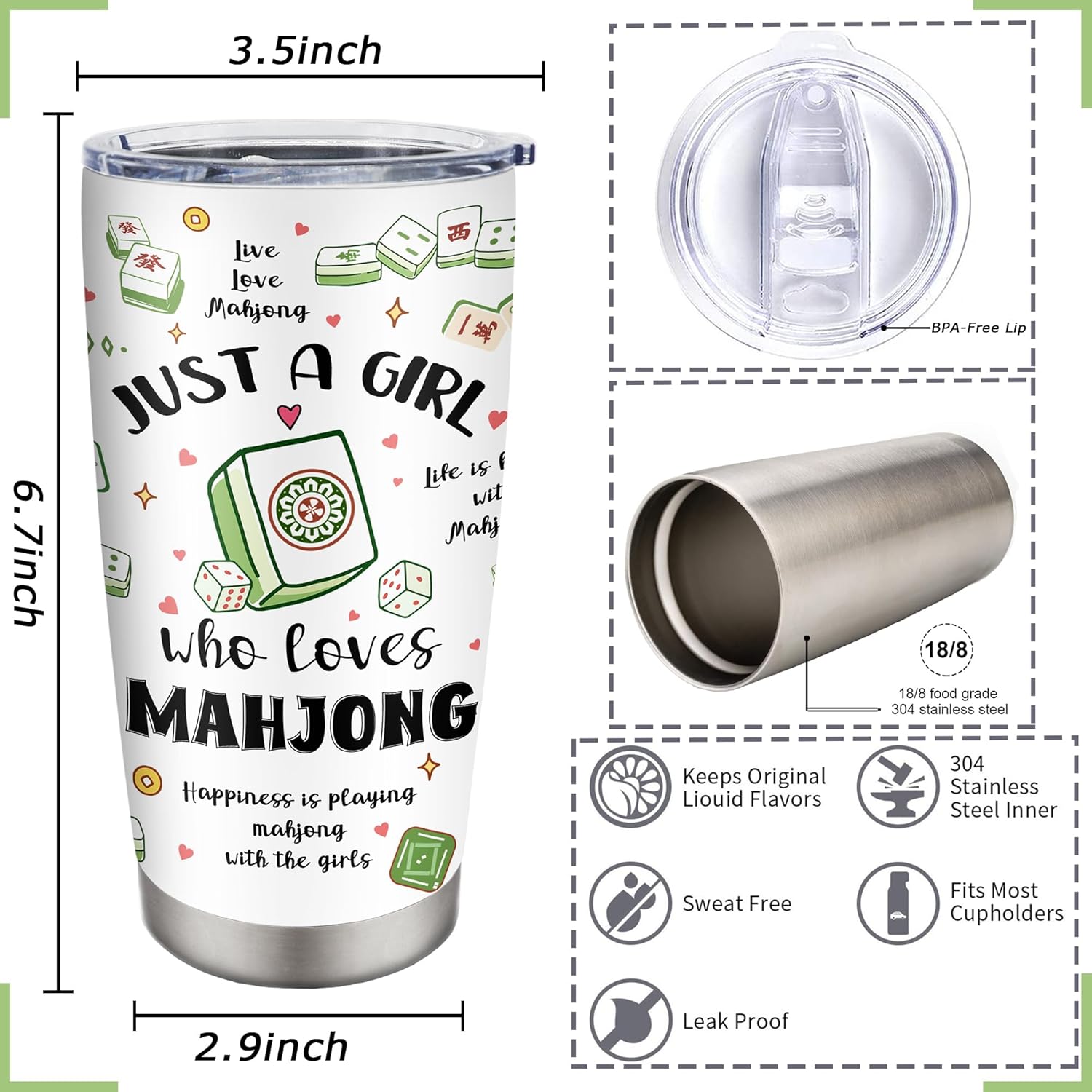 Mahjong Gifts for Women Tumbler 20OZ 1PC, Mahjong Accessories for Her Girls, Mah Jongg Gift, Mah-jong Themed Party Decoration, Christmas Birthday Present Cup for Mah Jongg Lover - Image 7