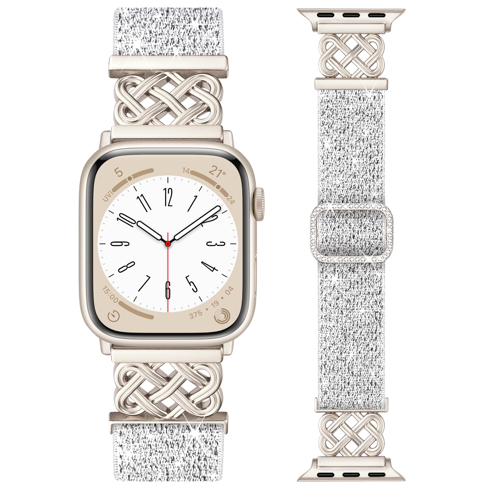 Bling Nylon Strap Compatible with Apple Watch Strap 49mm 46mm 45mm 44mm 42mm 41mm 40mm 38mm, Dressy Celtic Knot Elastic Nylon Band for iWatch Series 11 10 9 8 7 Se 6 5 4 3 2 1 Ultra 3 2 1