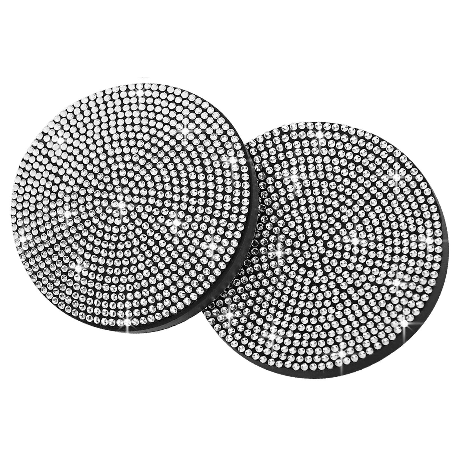 2 Pack Bling Car Coasters, 2.75 Inch Soft Rubber Cup Holder Pad Set Round Auto Cup Holder Insert Drink Coaster Car Interior Accessories