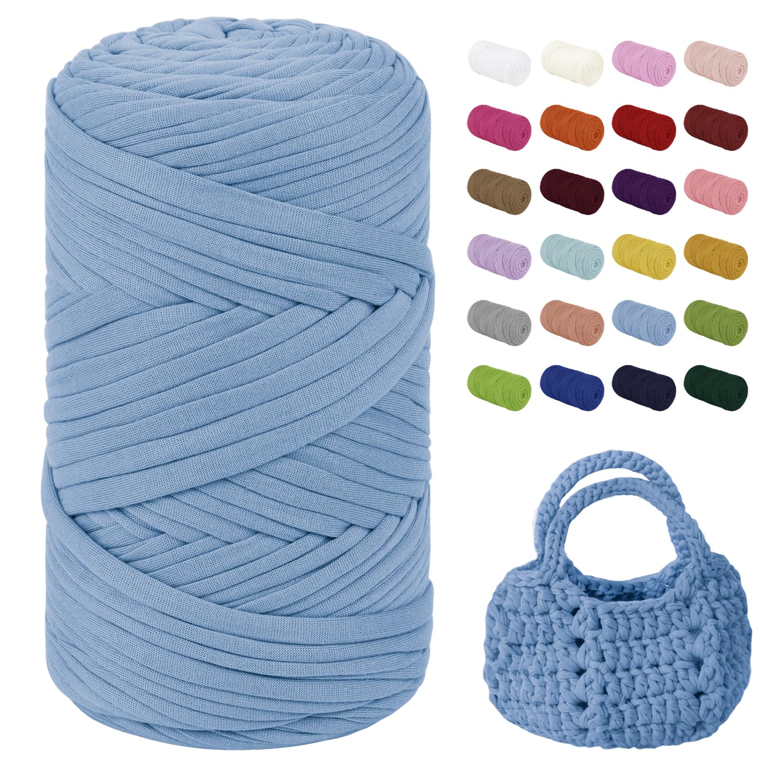 Uiopa T-Shirt Yarn, 400g/150m Chunky Crochet T Shirt Yarn, Polyester Elastic Fabric Ribbon for Crocheting Bags, Baskets, Home Decor, DIY Crafts (Sky Blue)