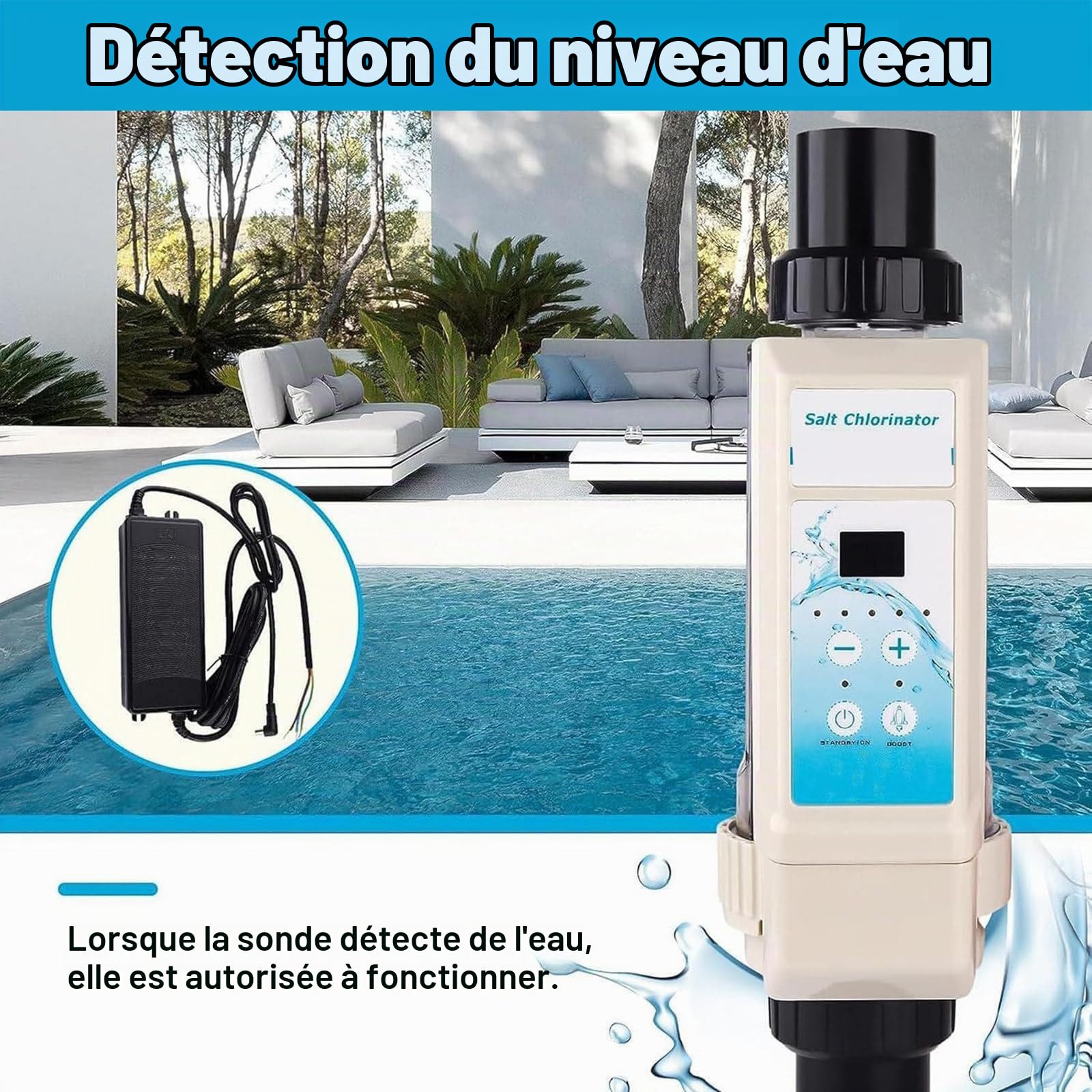 Générateur de Chlore au Sel Électrolyseur Chlorinateur au Sel de Piscine pour Piscine à Débordement Spas,12g/h(≤50m³)