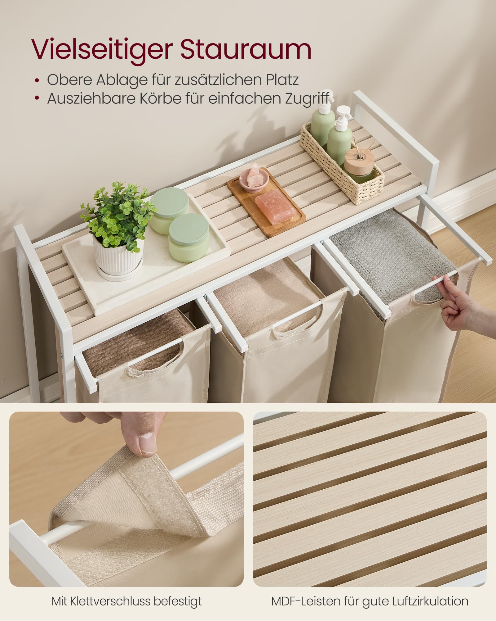 Vasagle Wäschekorb 3 Fächer 120 L – Bild 4