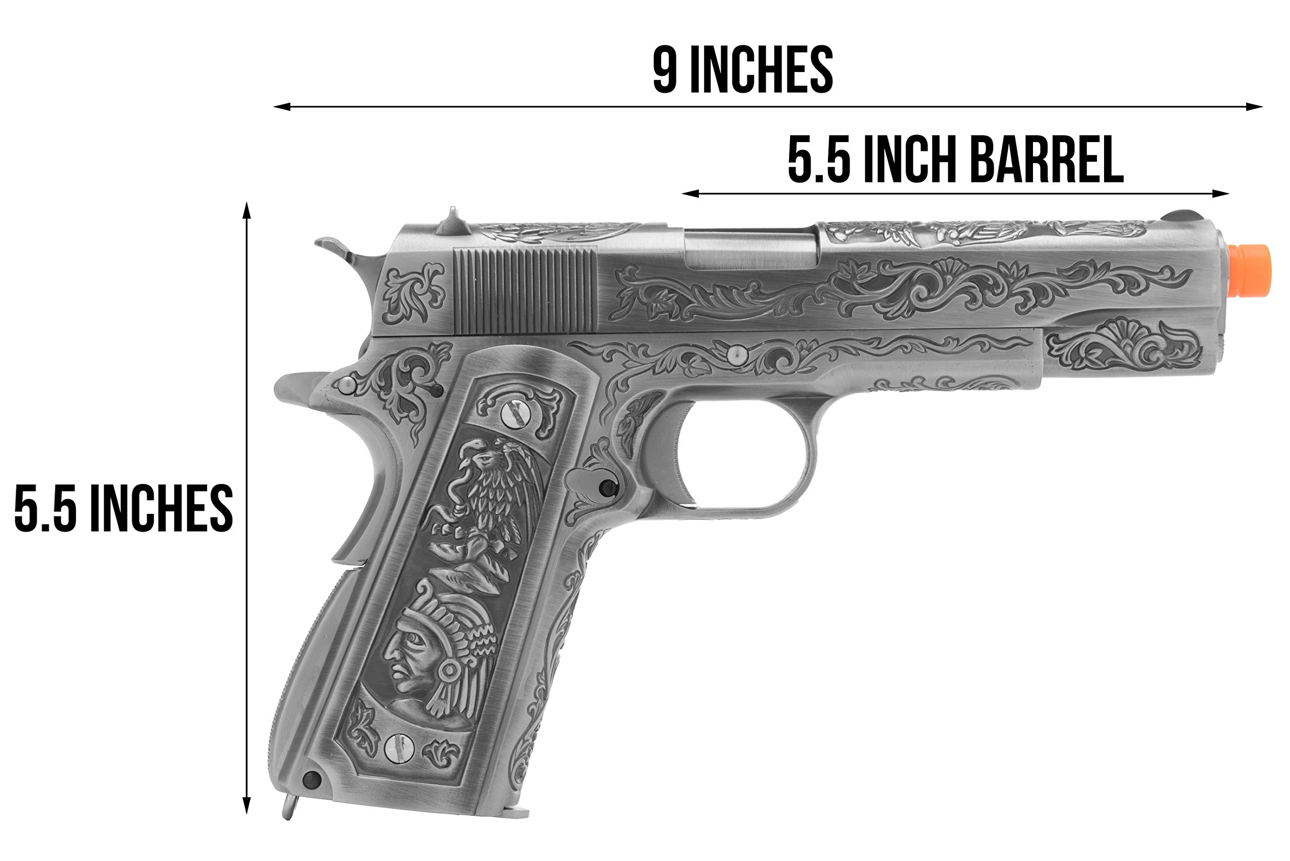 We-Tech WE Full Metal Airsoft Gas Blowback Floral Pattern Pistol 1911 Silver