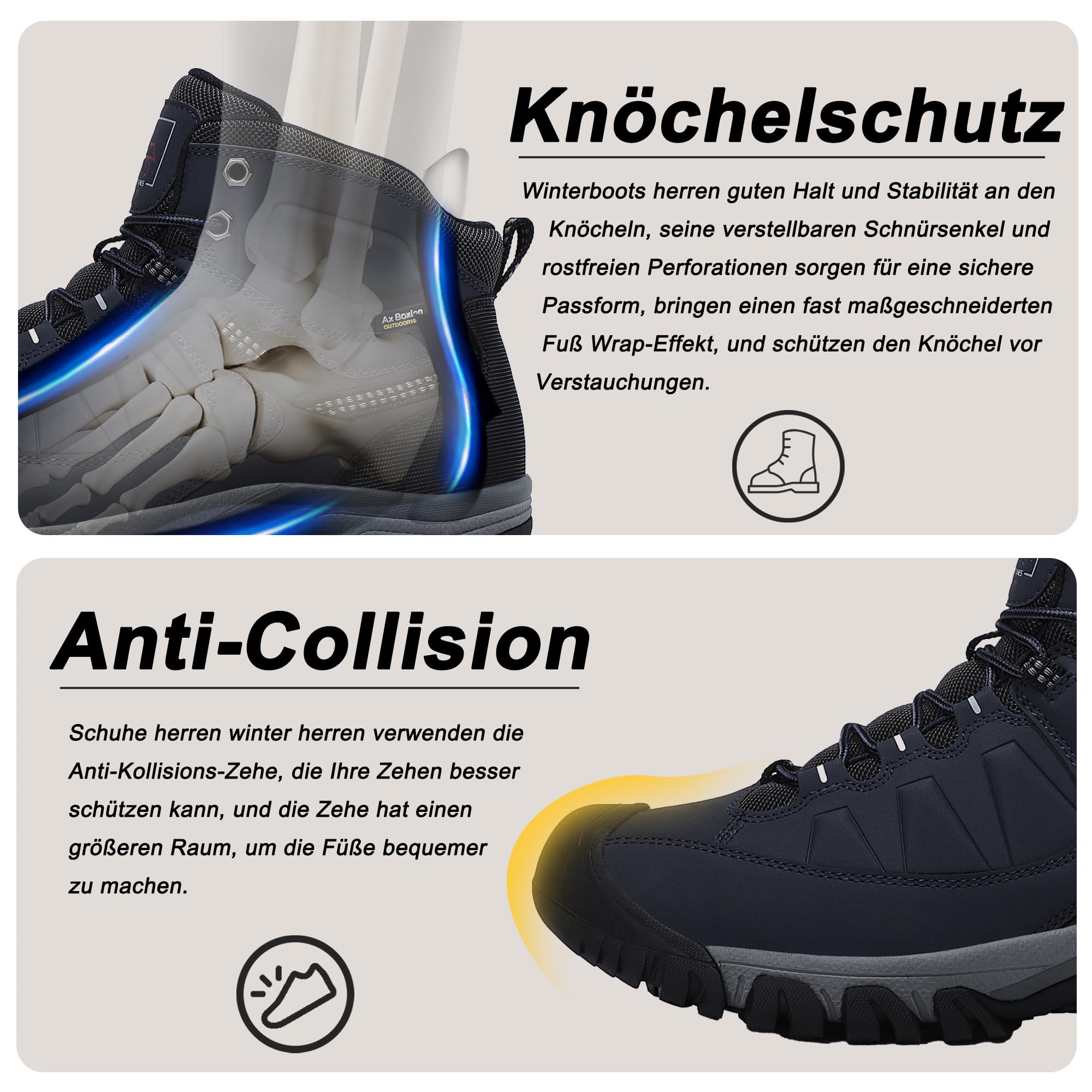 AX BOXING Winterschuhe Herren Gefüttert Winterstiefel Warm Wanderschuhe Draussen Winterboots Rutschfeste Wanderstiefel Schneestiefel Trekkingschuhe Größe 41-46 EU
