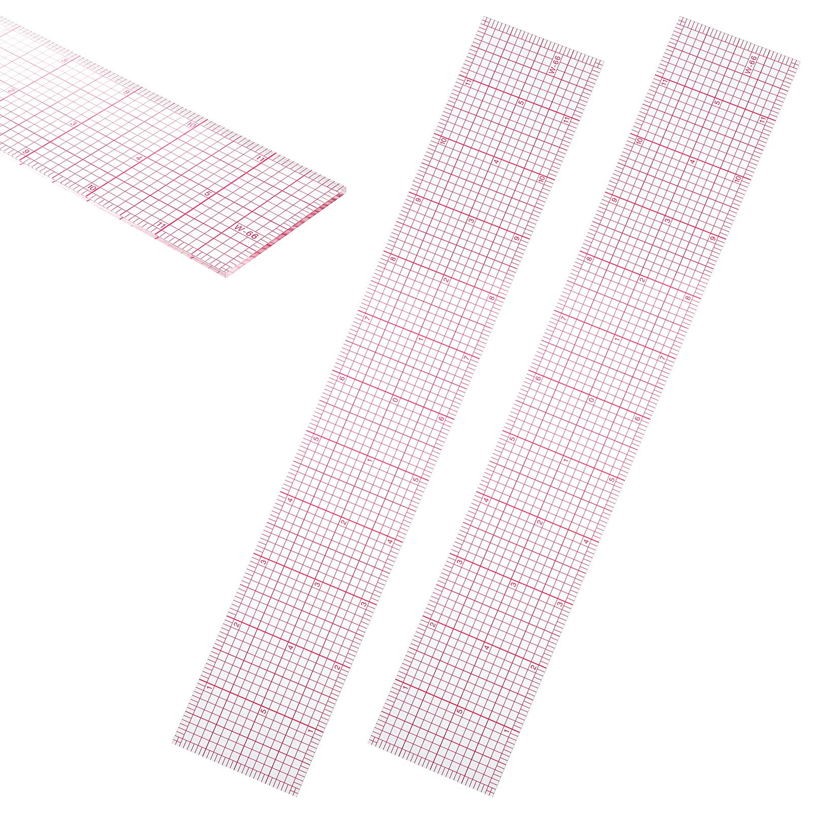 Clear Sewing Ruler, Shimmeroo 2 Pcs 2 × 12 Inch Pink Plastic Grid Ruler