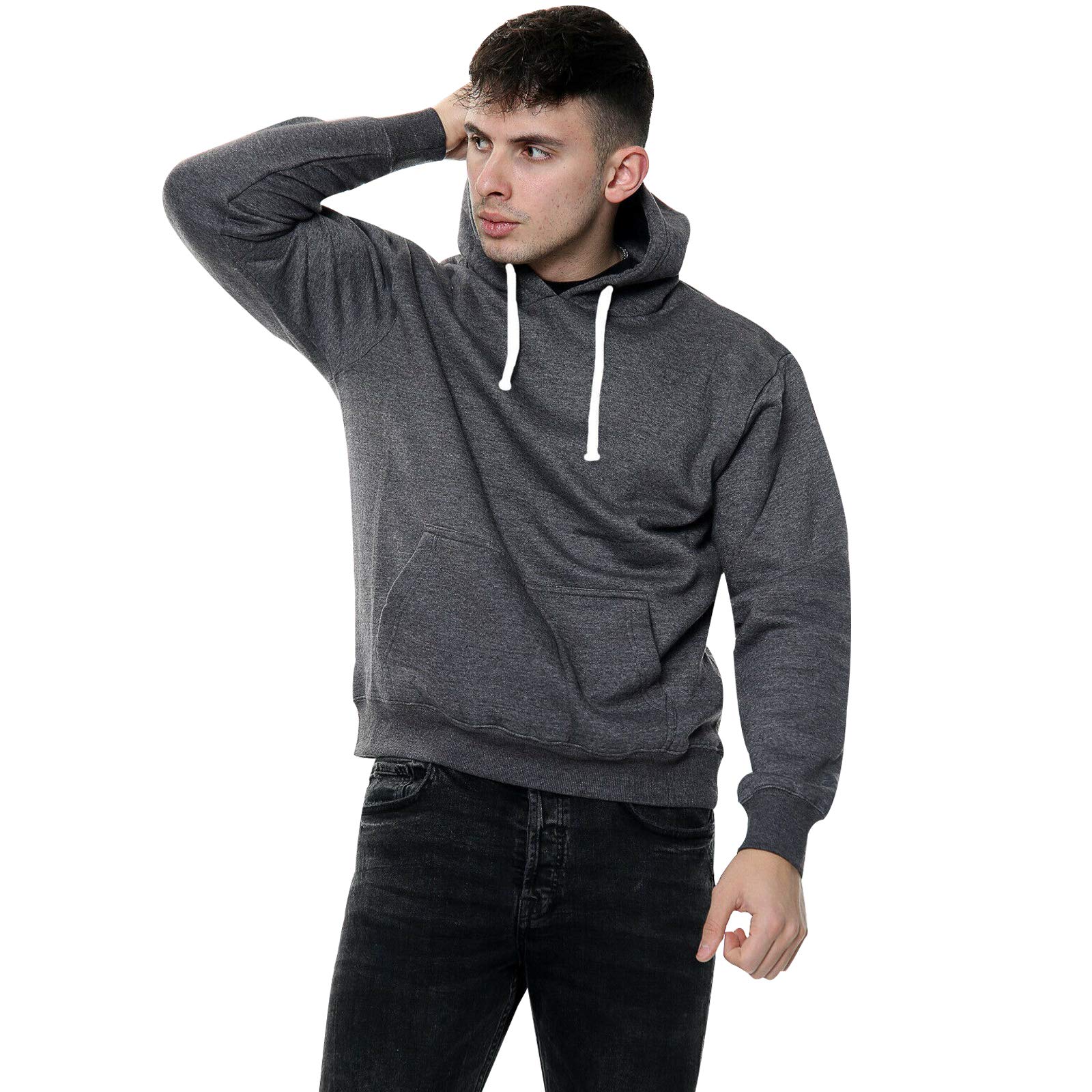 True Face (Grey, 2XL) Mens Hooded Pullover Sweatshirt Plain Fleece Top