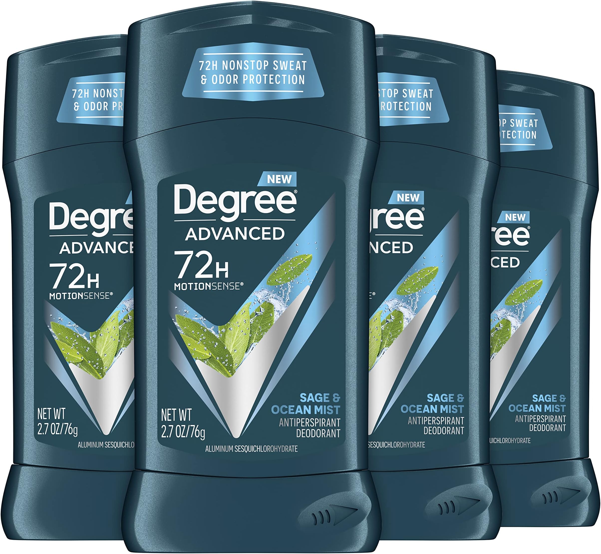 Degree Men Advanced Antiperspirant Deodorant 72-Hour Sweat and Odor Protection Sage and Ocean Mist Deodorant for Men with Motionsense Technology 2.7 oz 4 Count