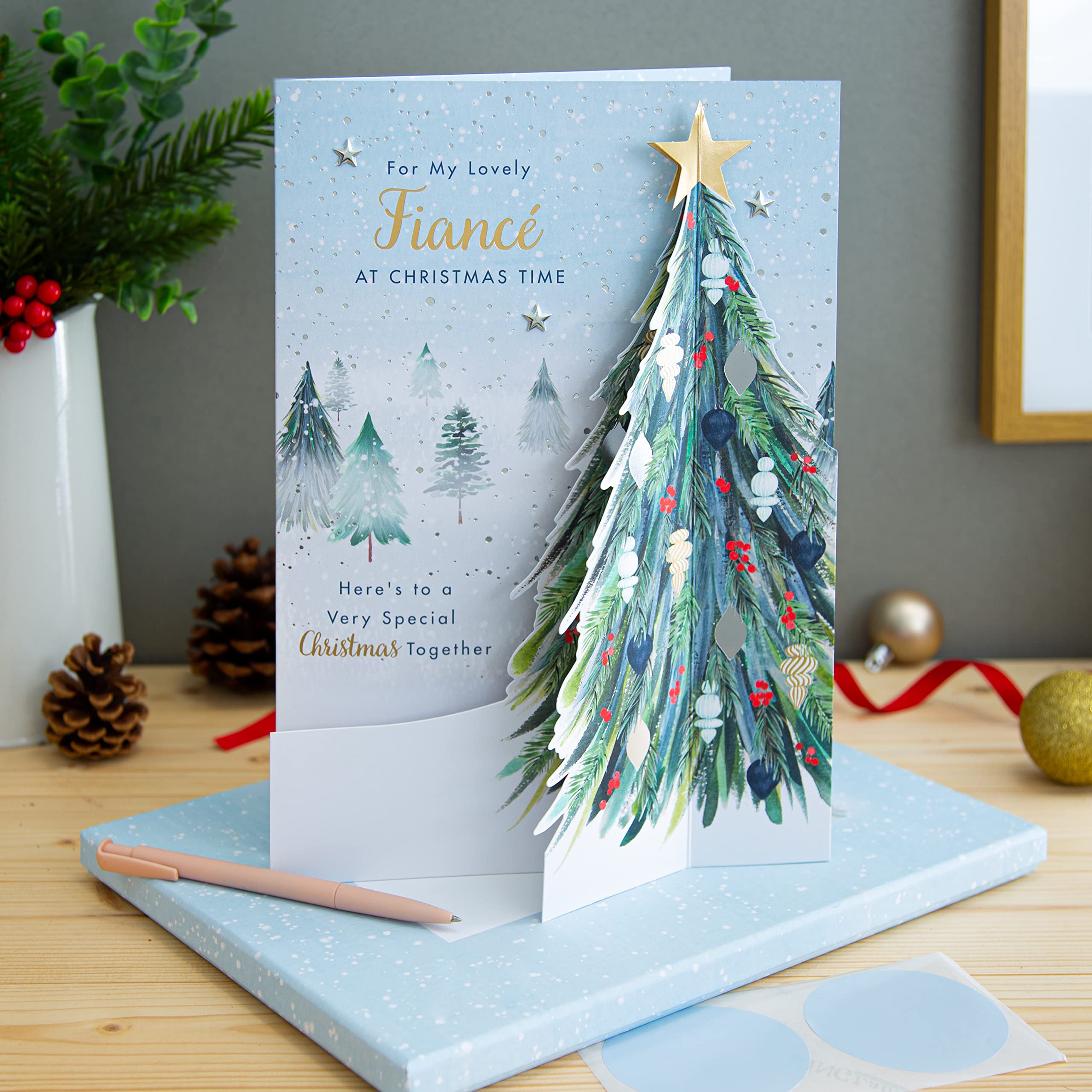 Hallmark Boxed Christmas Card for Fiancé - Classic Winter Scene with Tree Design, Boxed Winter Scene Card Fiance, 30.5 cm by 21.9 cm - Image 2