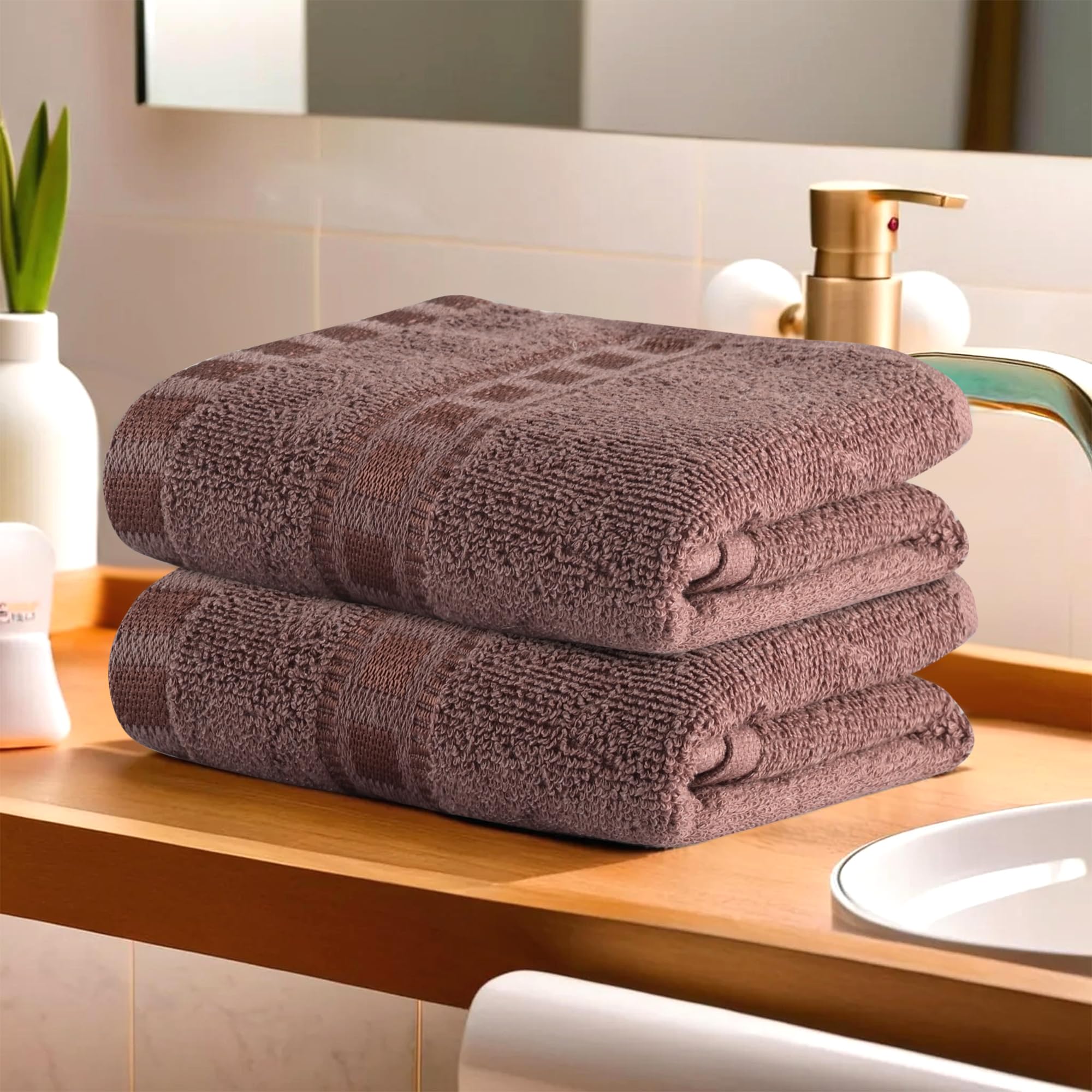 Urbane Home Pack of 2 Cotton Hand/Face Towels for Men & Women | Easily Washable | Workout Gym Napkins for Men | Pocket Towel - Brown-image-9