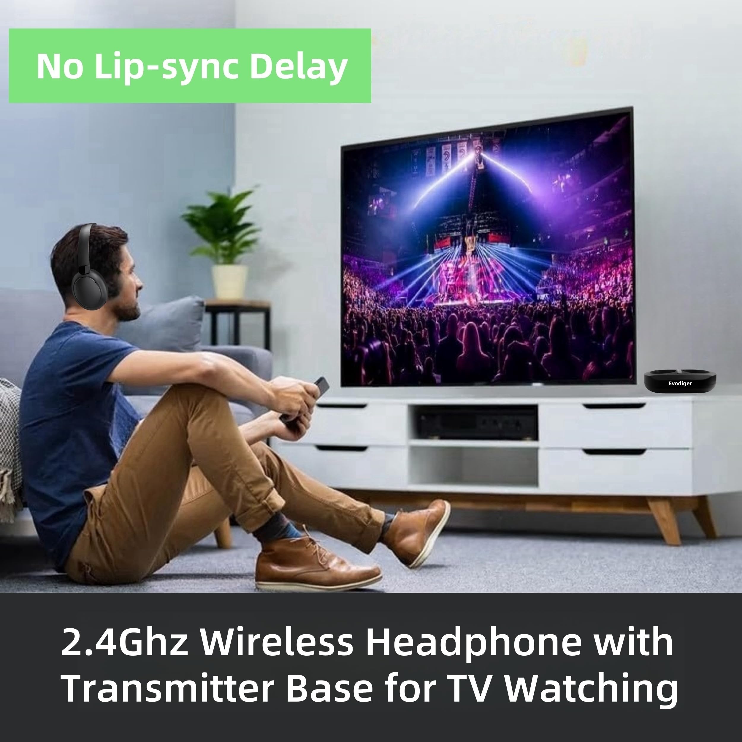 Casque TV sans Fil pour Seniors, avec Station de Charge Et éMetteur, Confortable, Longue DuréE de Vie de la Batterie, RéGlage Facile Du Volume, IdéAl pour Les Personnes âGéEs Qui Regardent la TV