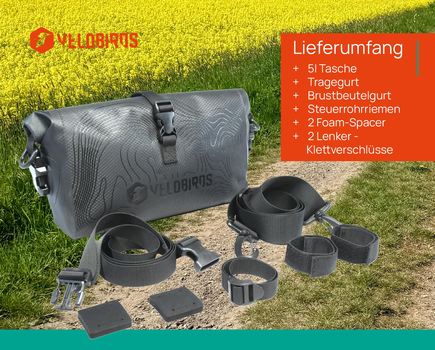 Sacoche Guidon VELObirds 5L - 100% Étanche TPU - Pour Gravel, VTT, Voyage à Vélo