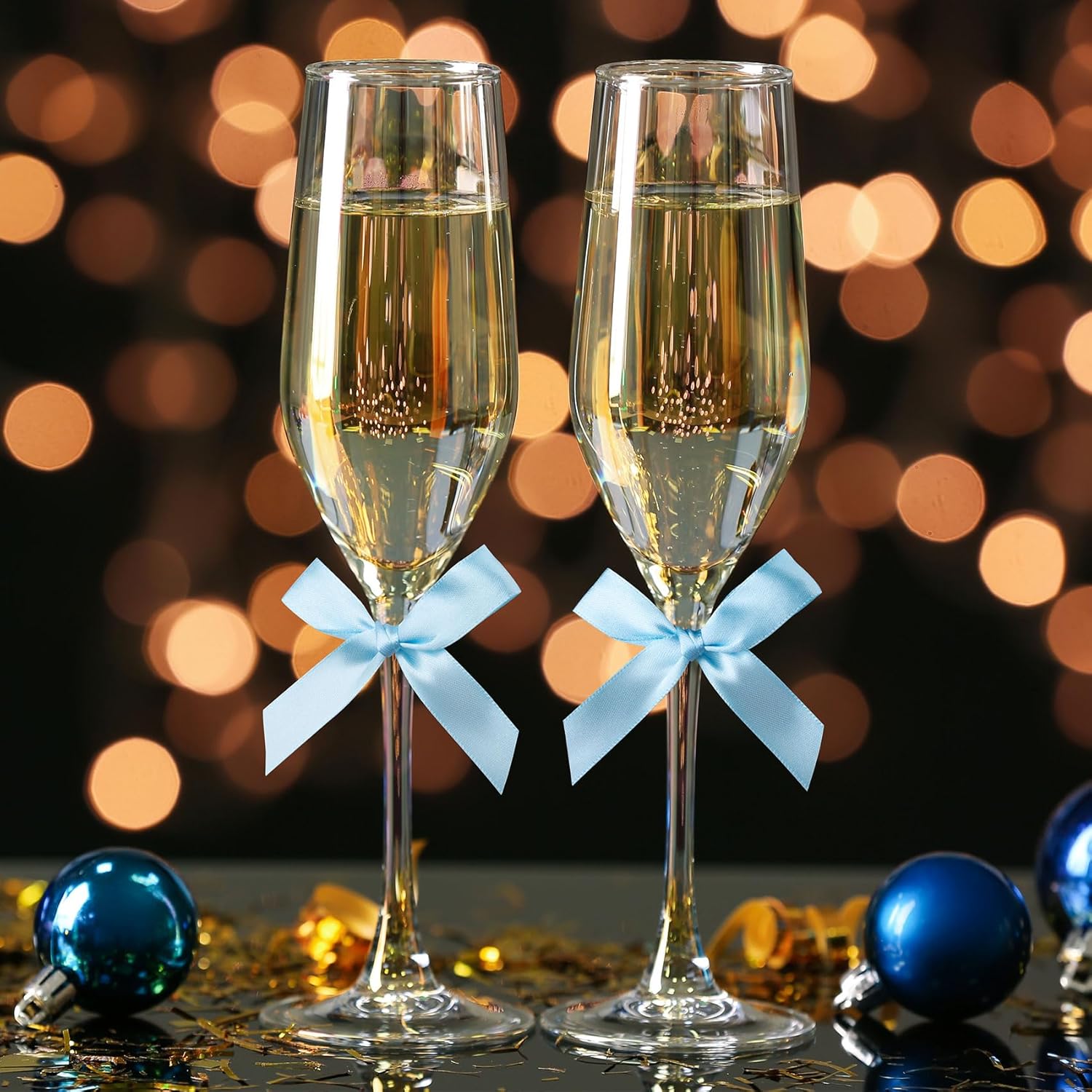 20pcs Twist Tie Bows, Satin Ribbon Premade Bows, Gift Wrapping Bowknot for Christmas Wedding Baby Shower Brithday Party Treat Bags Present Bags Bakery Candy Bags Decorations- Light Blue - Image 5