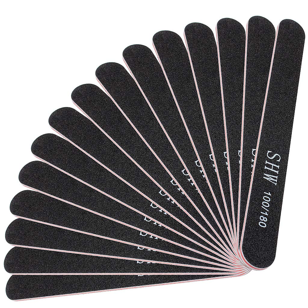15 Pack Professional Nail File Set Double-Sided 100/180 Grit Emery Board Manicure Tools for Nail Grooming and Styling-Black