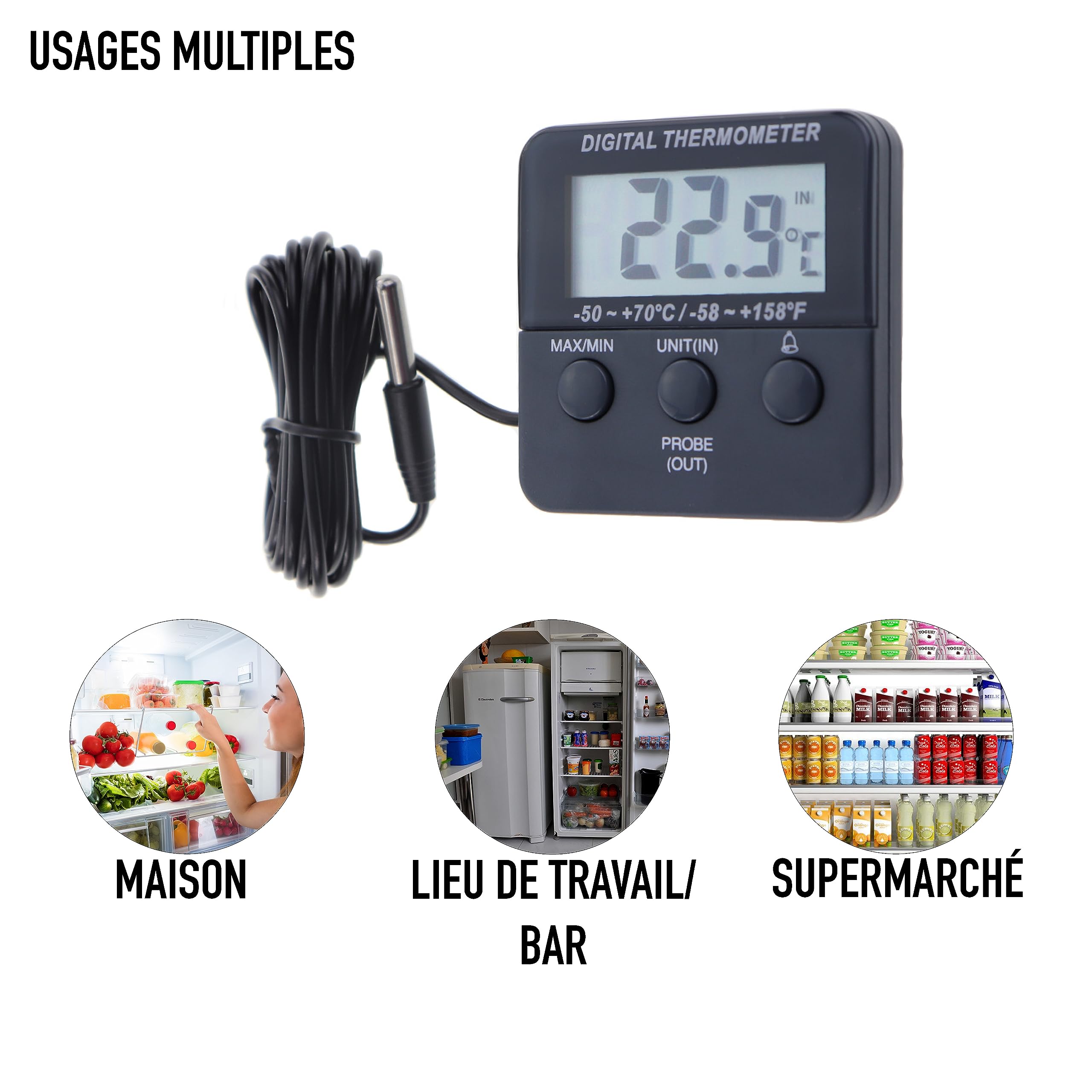 Thermomètre numérique calibré pour réfrigérateur/congélateur avec certificat d'étalonnage à 2 points traçable