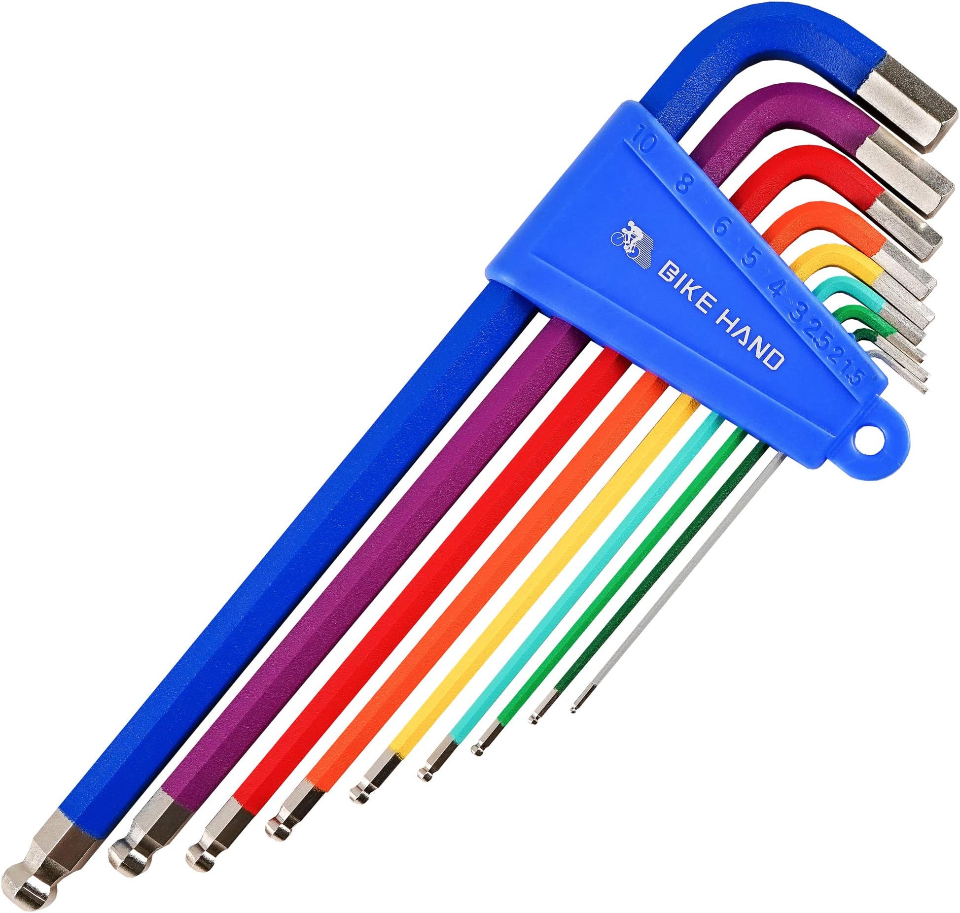 BikeHand Heavy Duty Precise Bike Bicycle Head Hex Allen Wrenches Set - 9 Pieces - with Long Arm Ball End - 1.5/2/2.5/3/4/5/6/8/10mm - Colored