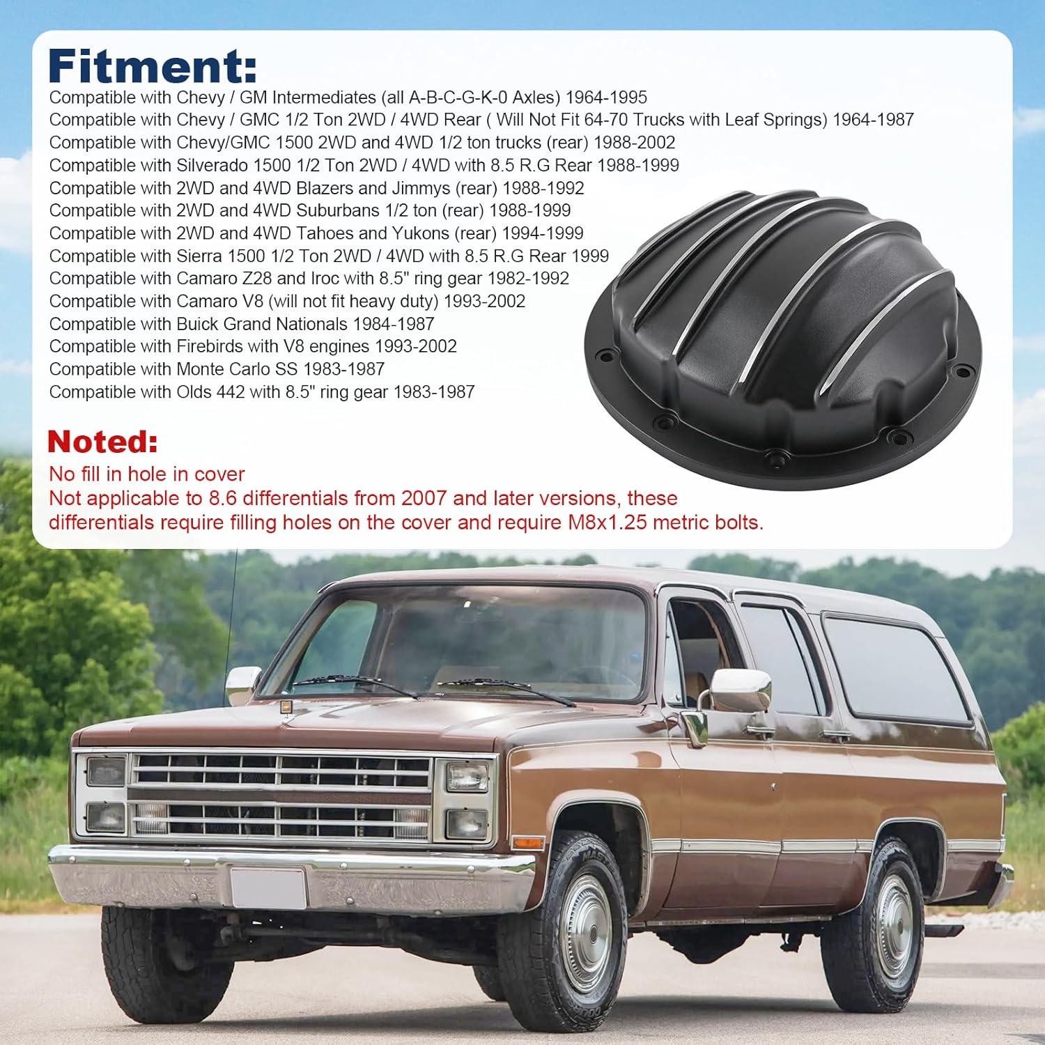 Rear Differential Cover and 8.5" & 8.6" Ring Gear Diff with 10 Bolt Compatible with Chevy GM Silverado 1500 Buick 1964-Up Black Diff Cover & Hardware # HRCGM85BK