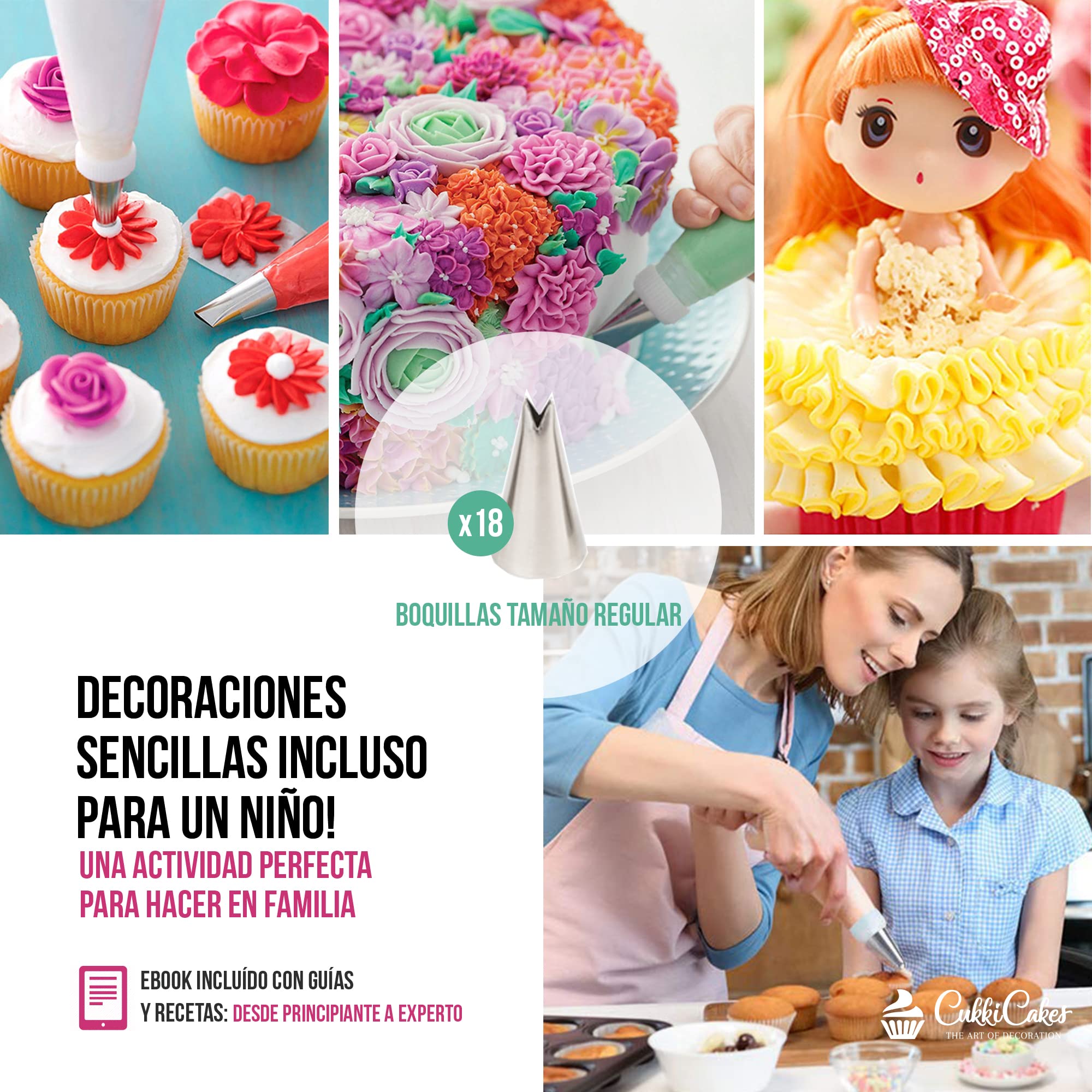 Boquillas Rusas de Repostería - Set Decoración de Cupcakes y Tartas (92pcs): 65 Boquillas + 20 Mangas Pasteleras Desechables + Bolsa Silicona Reutilizable + 4 Adaptadores + Accesorios