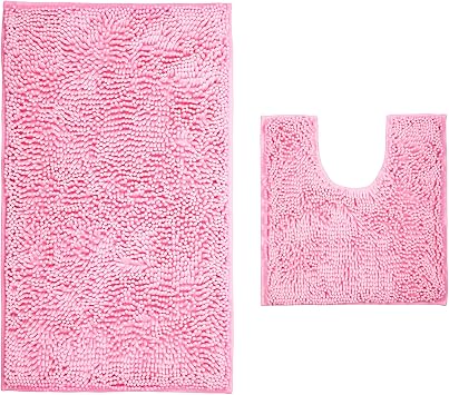 ZiYiJuan Bathroom Rugs, Super Absorbent Luxury Shaggy Chenille Bath Mats, Durable (Pink, 20" x 20"+ 20" x 32")