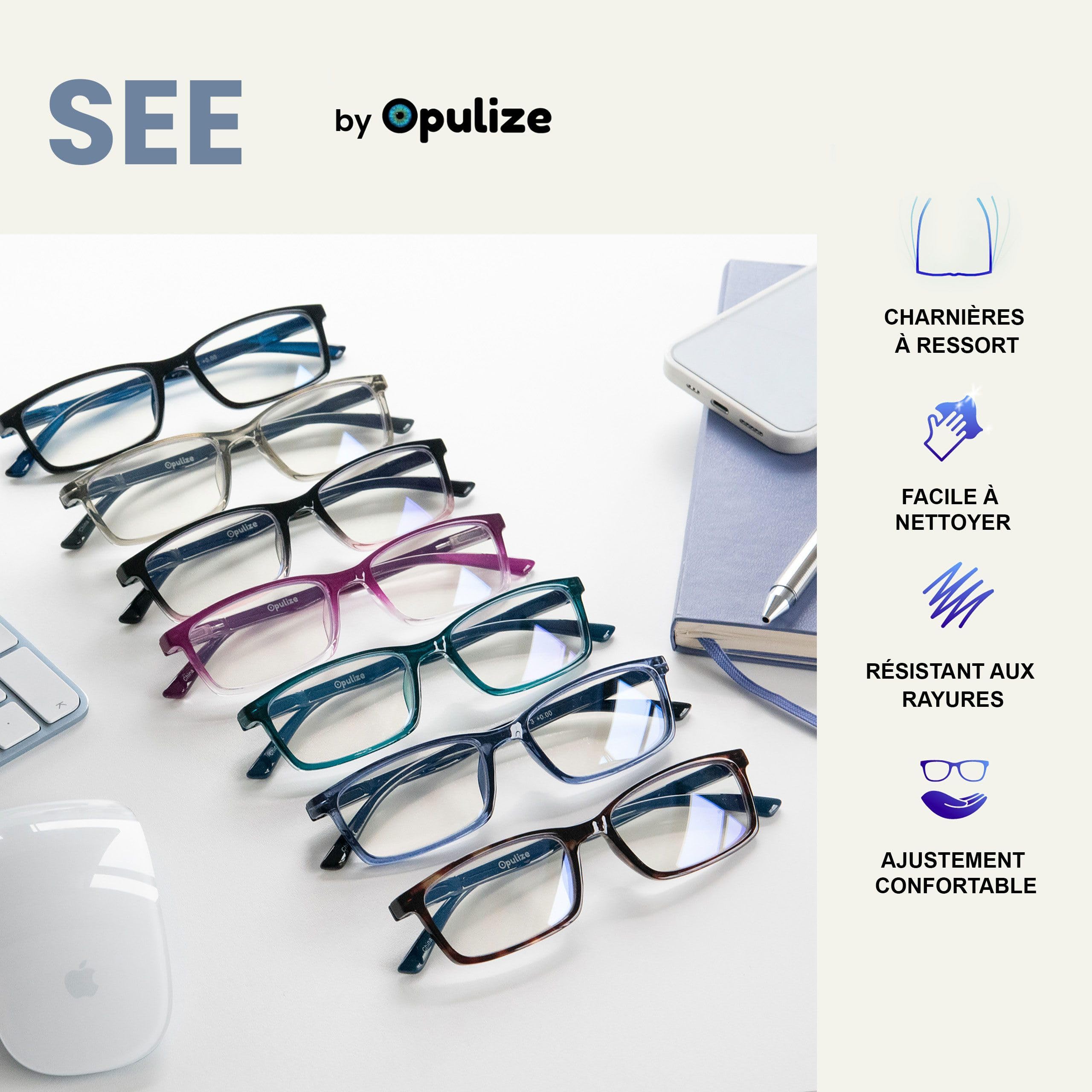 OPULIZE See - Lunettes Anti-Lumière Bleue Monture Étroite Charnières à Ressort Améliore le Sommeil Jeux Ordinateur Noir Hommes Femmes B9-1+0.00 - 4
