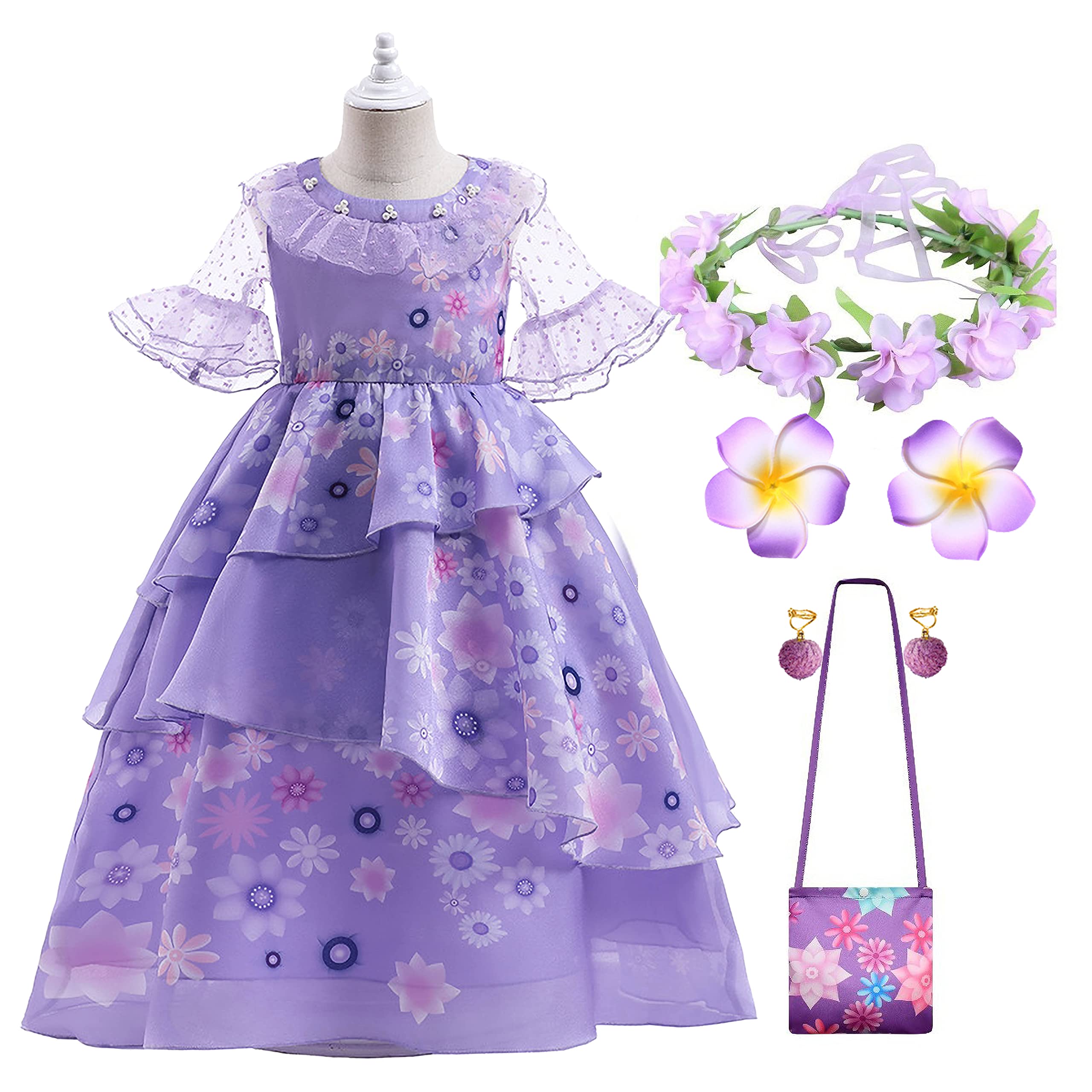 Encanto Dress Costume for Girls Mirabel Dress Up for Kids Toddler Isabella Halloween Costume Outfits