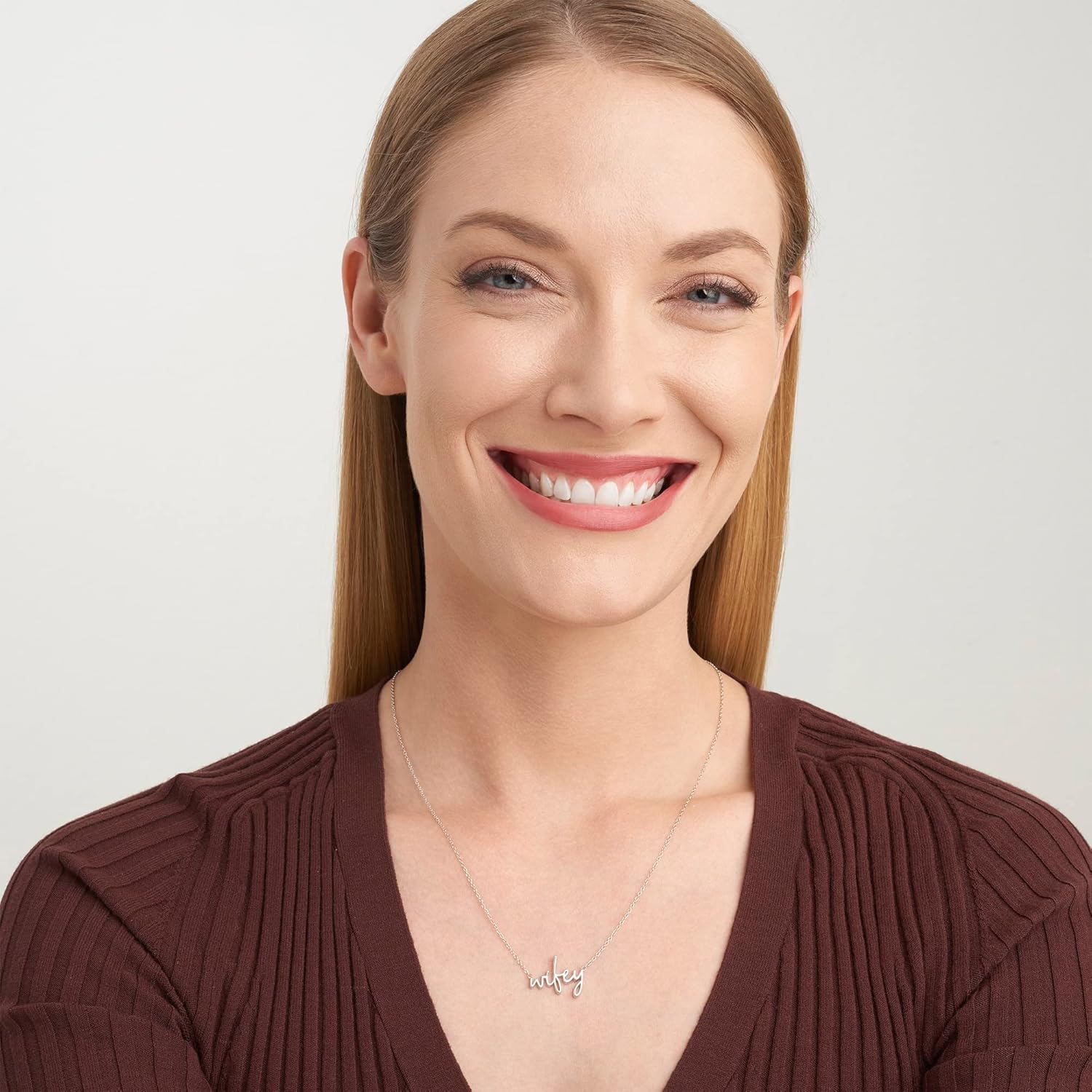 MORGAN & PAIGE .925 Sterling Silver Rhodium or 18K Yellow Gold Plated Statement Dainty Necklace for Women, Hypoallergenic Wifey Cursive Pendant Letter Necklaces for Women - 16in with 2in Extender