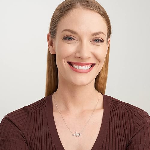 Miniatura 4 de MORGAN & PAIGE .925 Sterling Silver Rhodium or 18K Yellow Gold Plated Statement Dainty Necklace for Women, Hypoallergenic Wifey Cursive Pendant